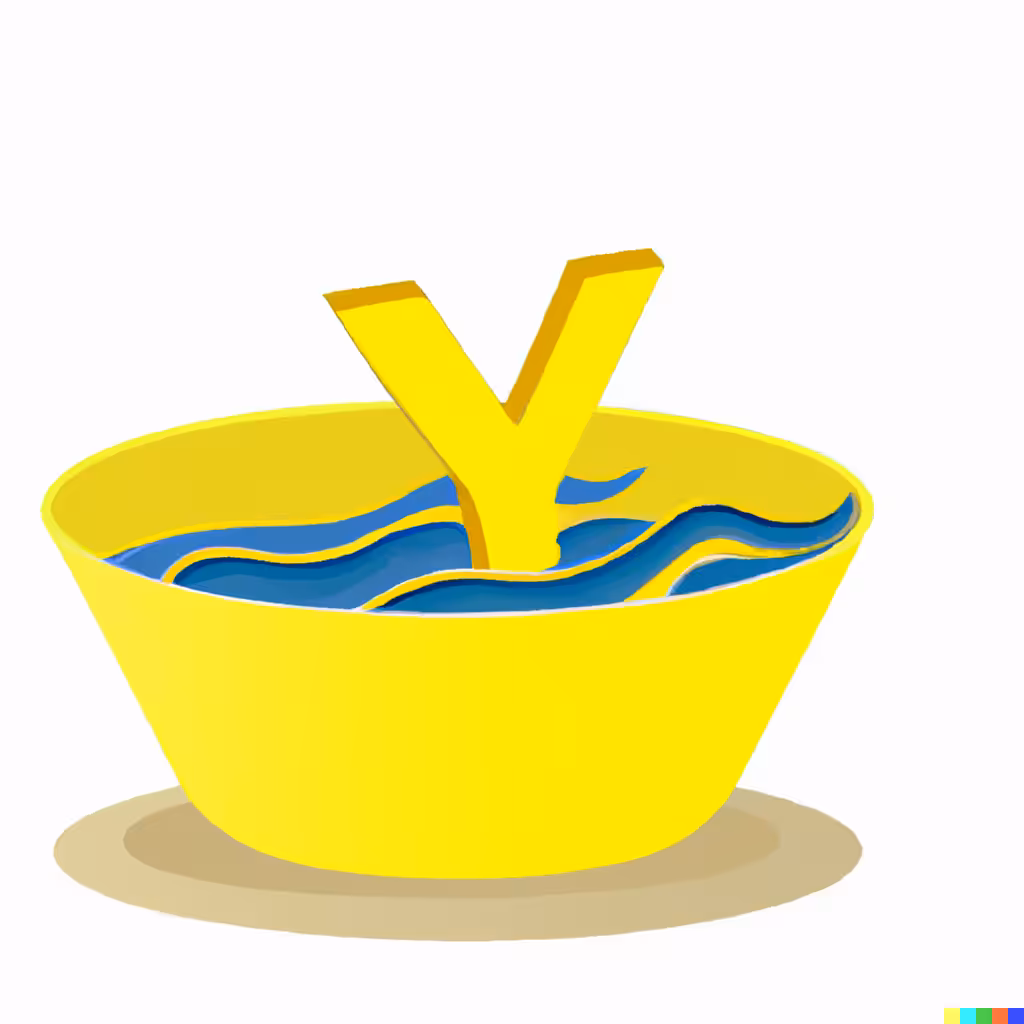 Letter Y swimming into a yellow bowl