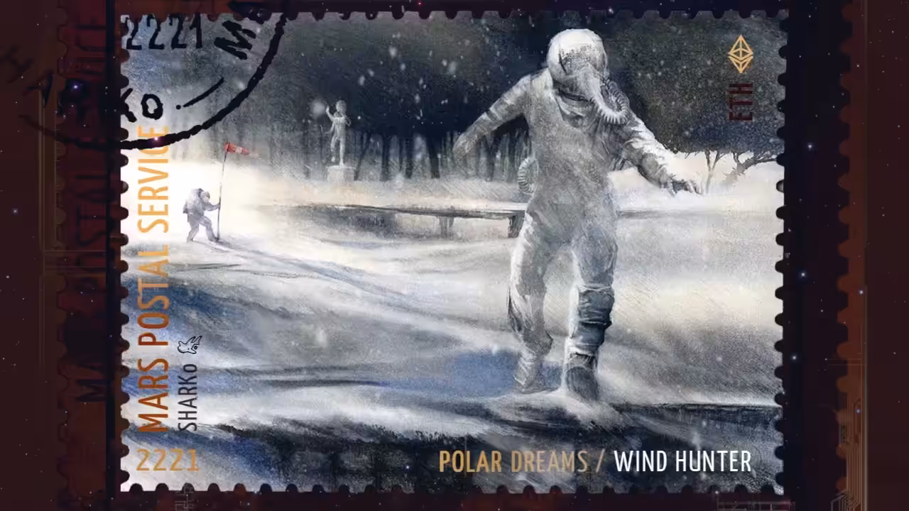 martian postage stamp WIND HUNTER