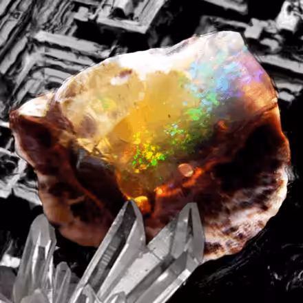 Komodo Dragon Skull Encased in Subvitreous Mineraloid Structure & Black Crystal