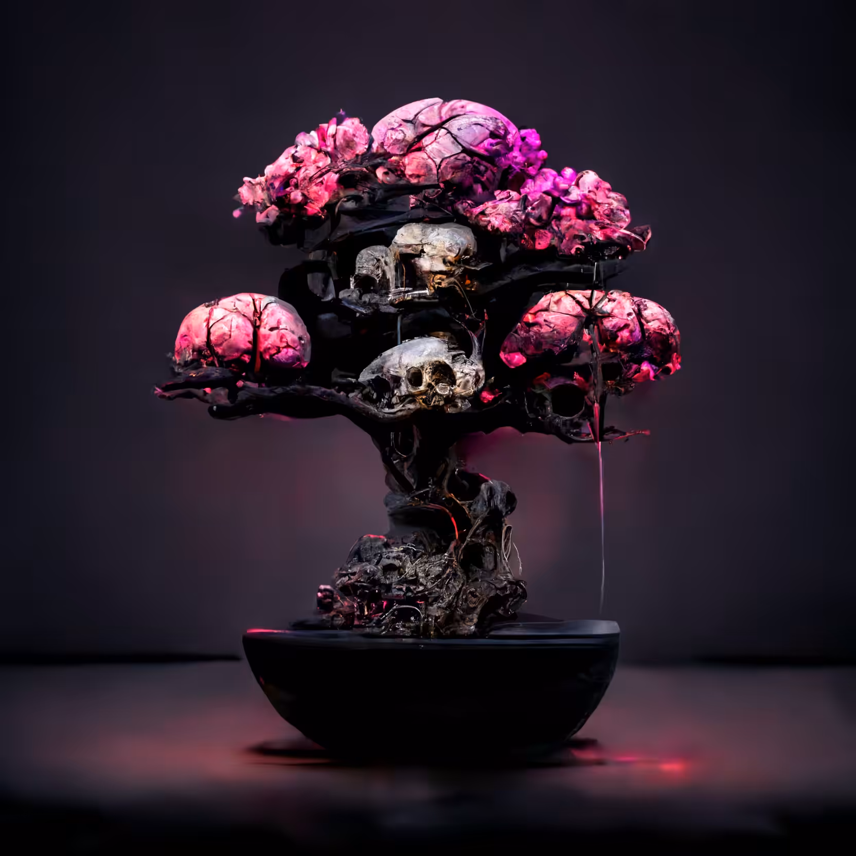 AI Cyber Skull Bonsai 春
