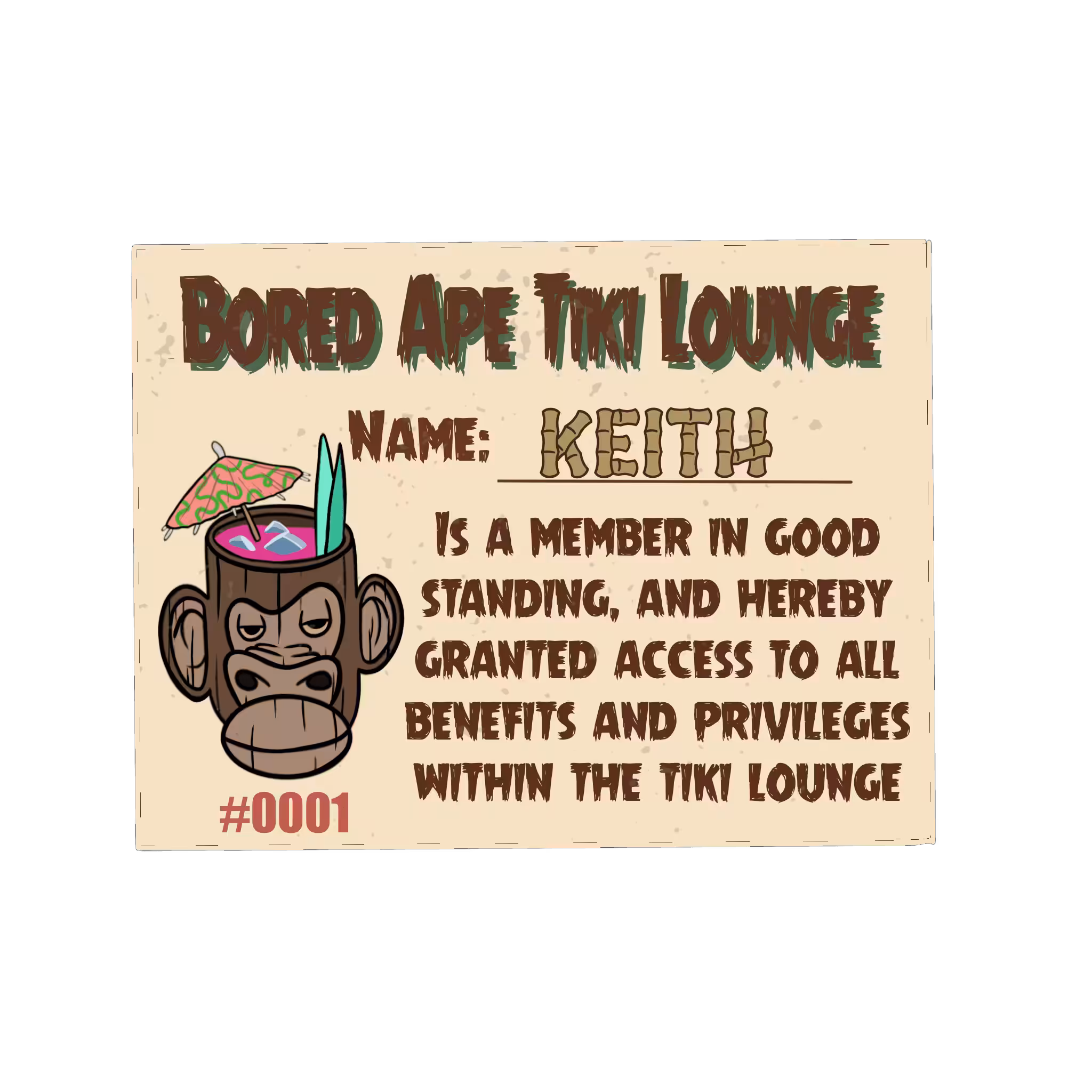 Bored Ape Tiki Lounge Memebership Card