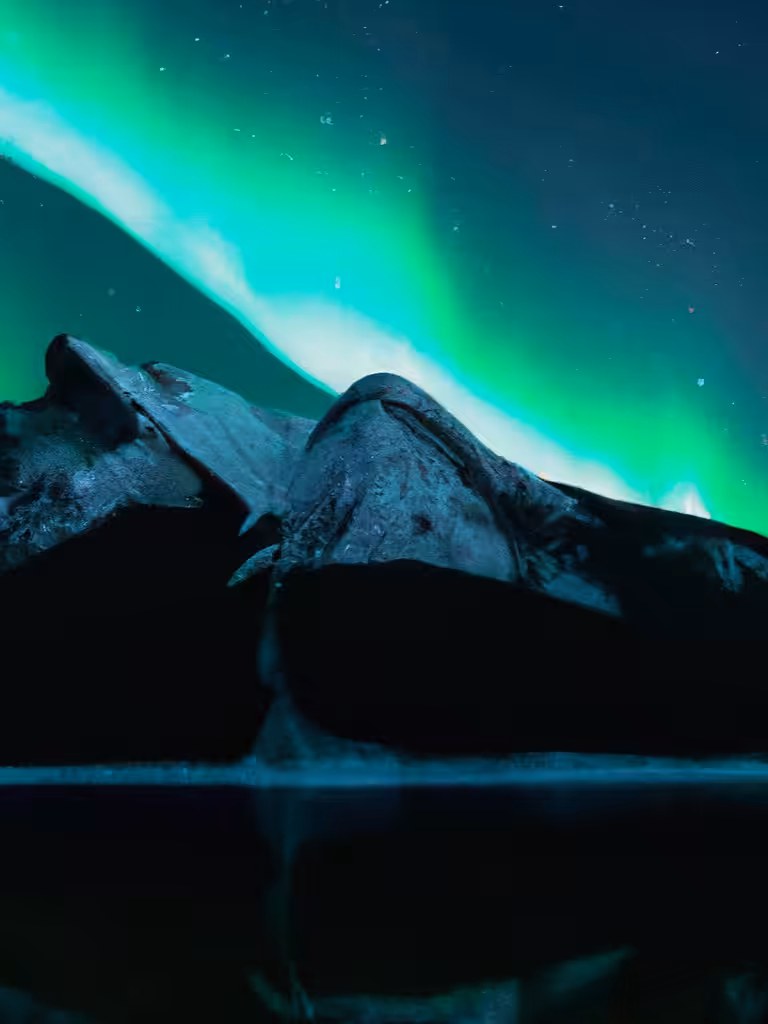 Northern Lights Over Snow Capped Mountain Lake - Second Take