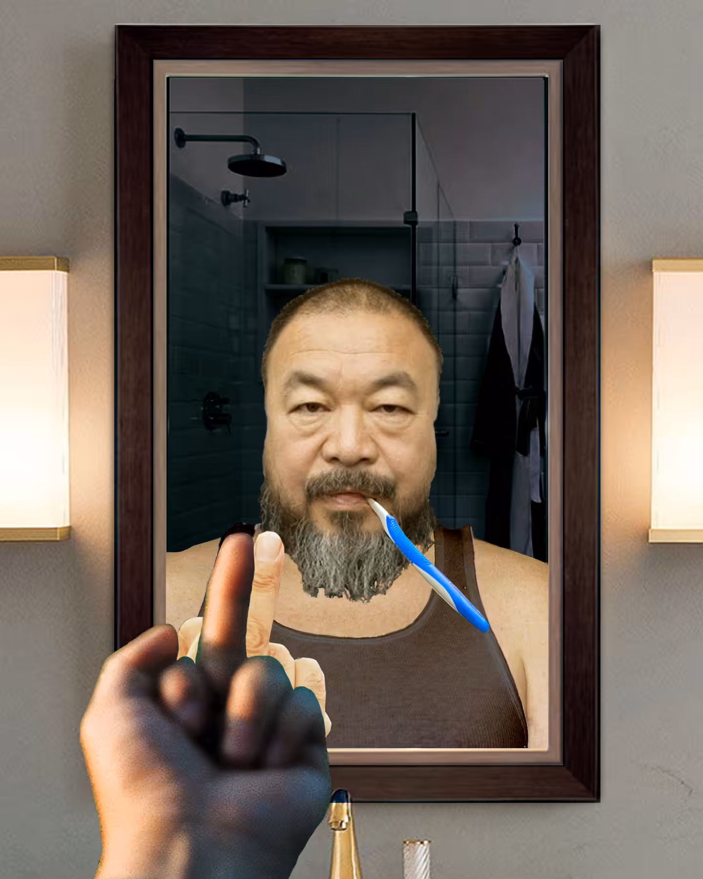 ai wei wiei brushes his teeth