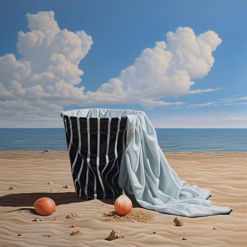 A draped toter and an onion on the beach