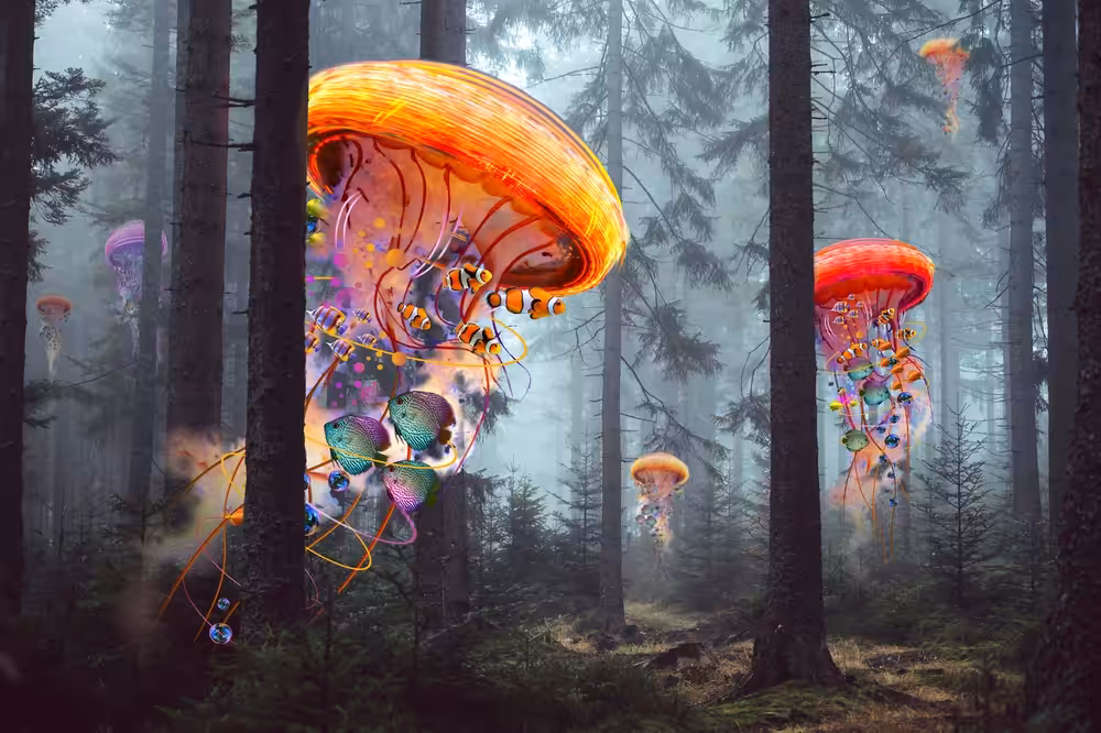 Electric Jellyfish Worlds in  a Forest #2