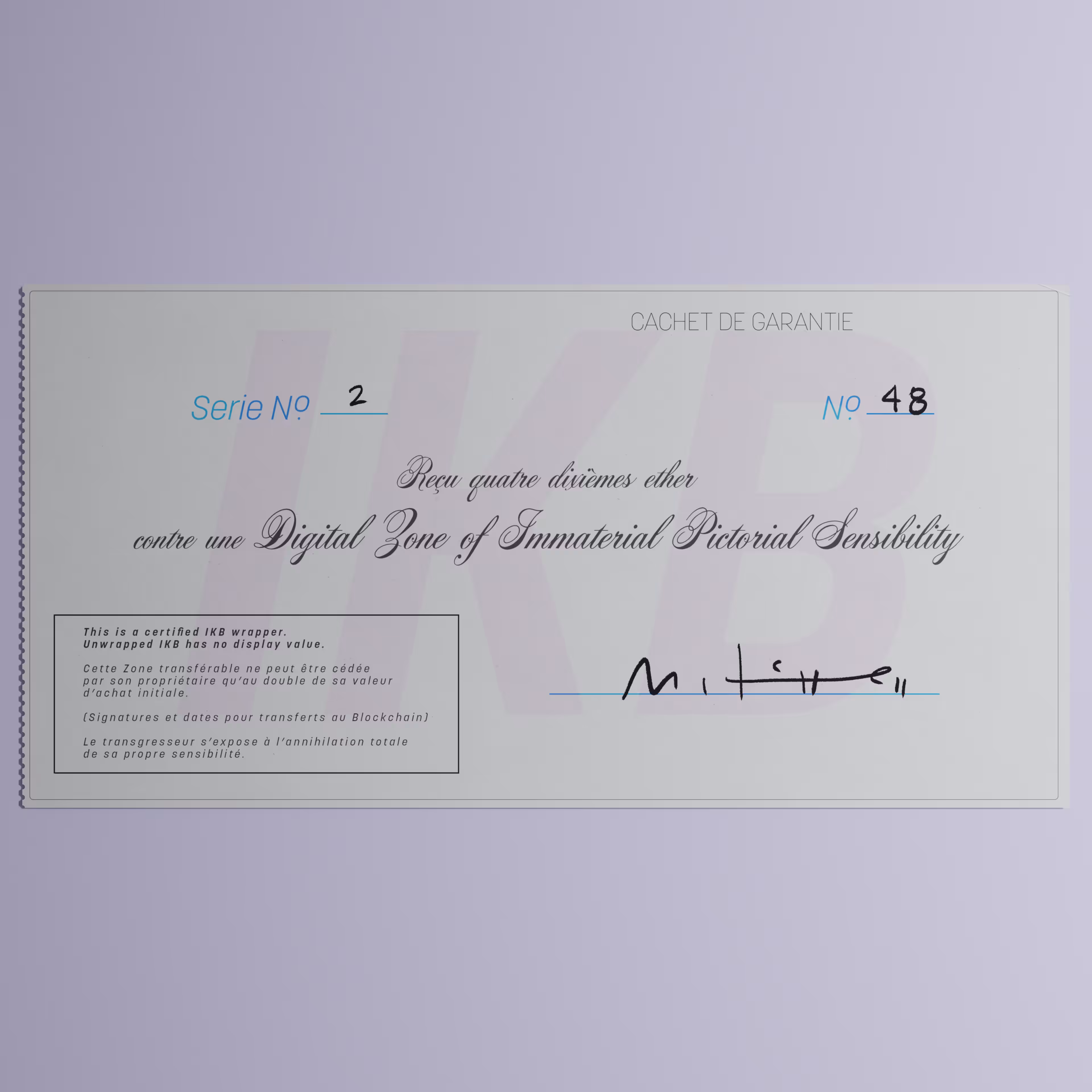 Digital Zone of Immaterial Pictorial Sensibility, Series 2, Edition 48. (Wrapped)
