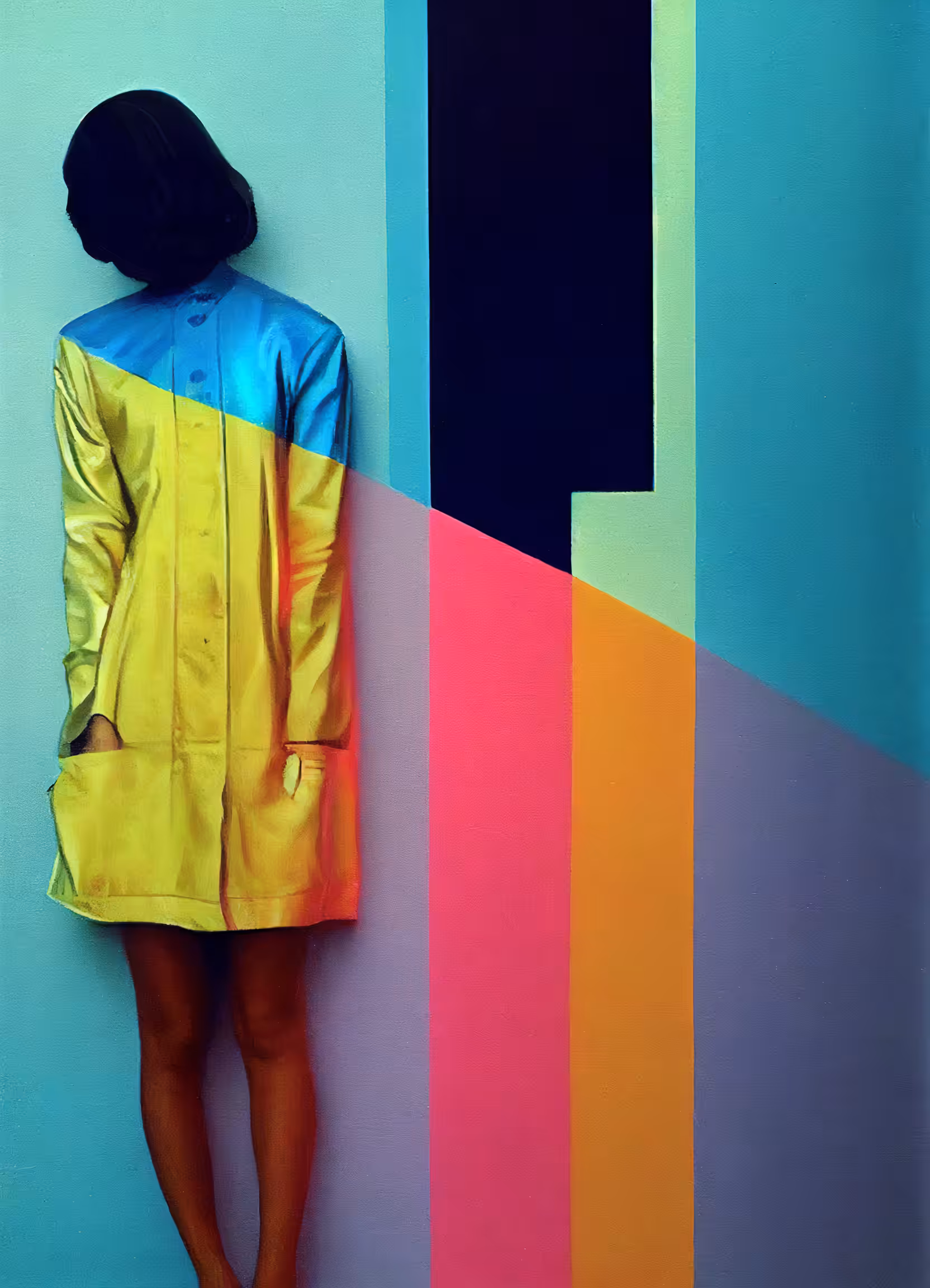 Girl in a iridescent fluorescent spectrum