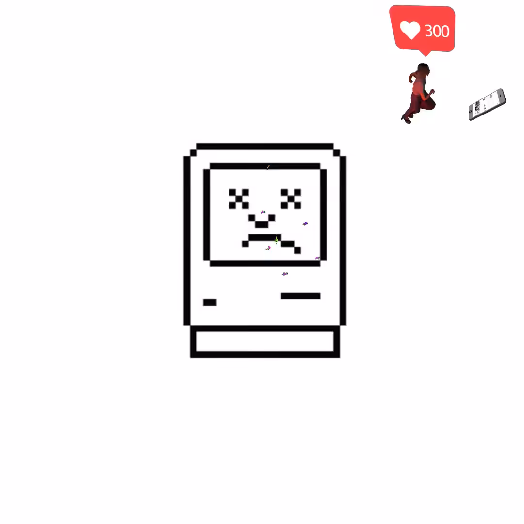 Canvas #27: mac screen. — vr. — virus. — walking for clout. — bleep