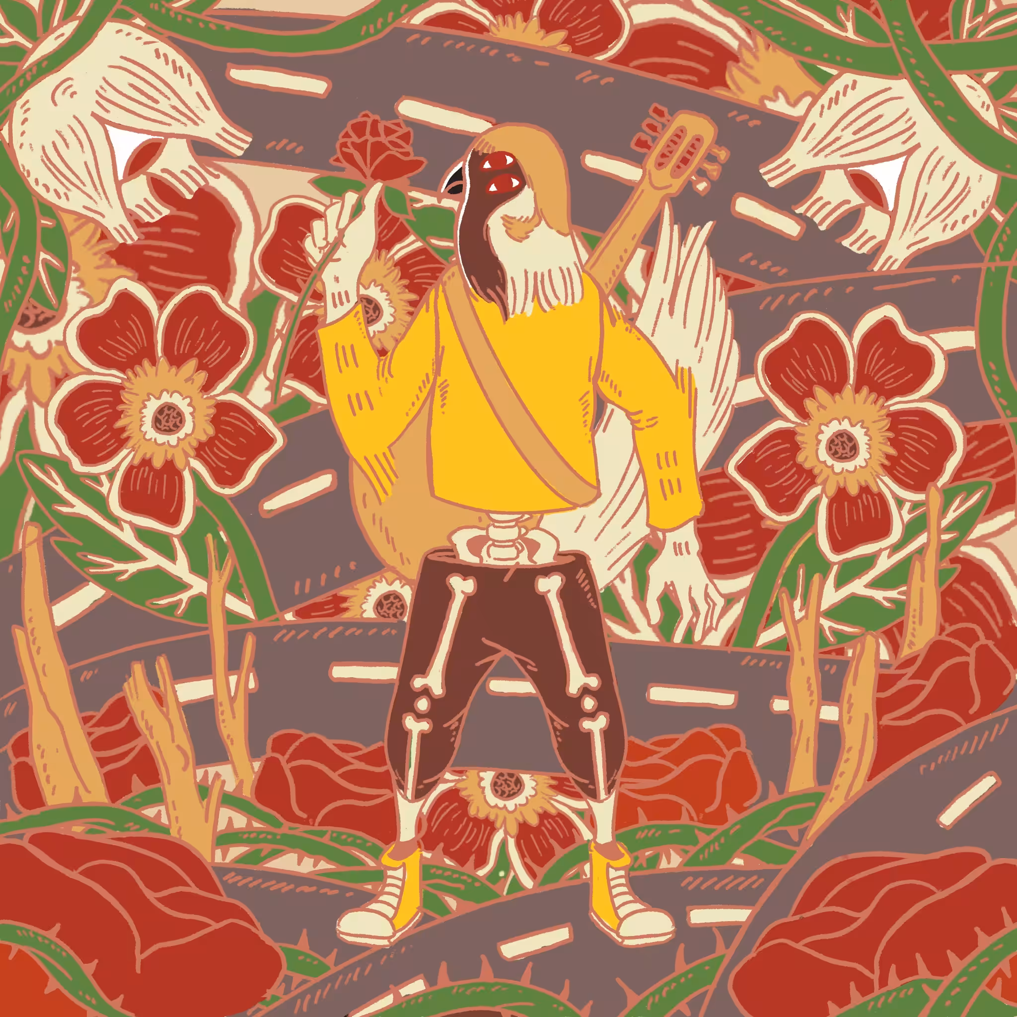 sparrow and roses