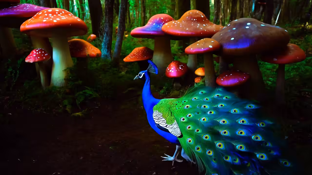 A Peacock in a magic forest