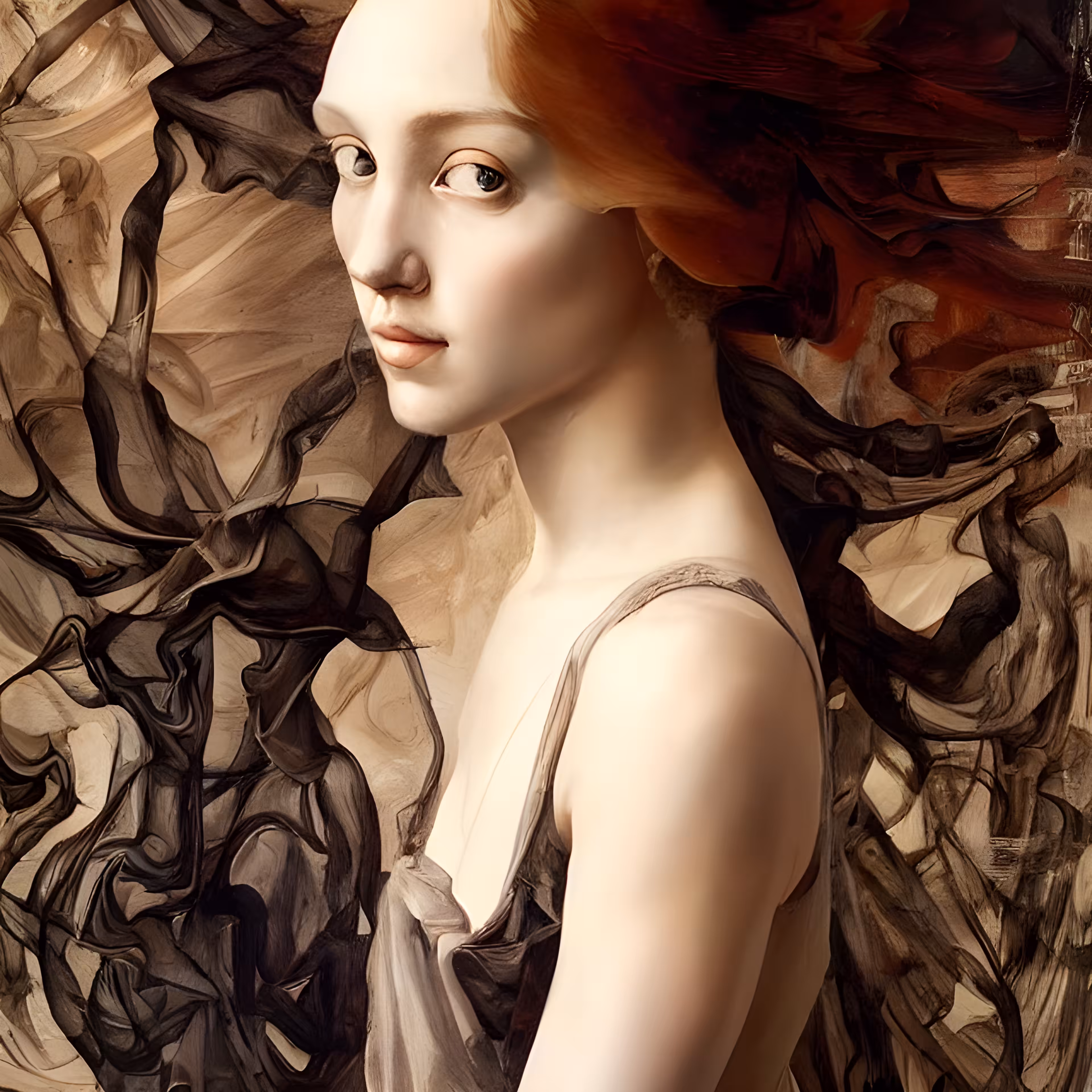 Portrait with floating sepia ink