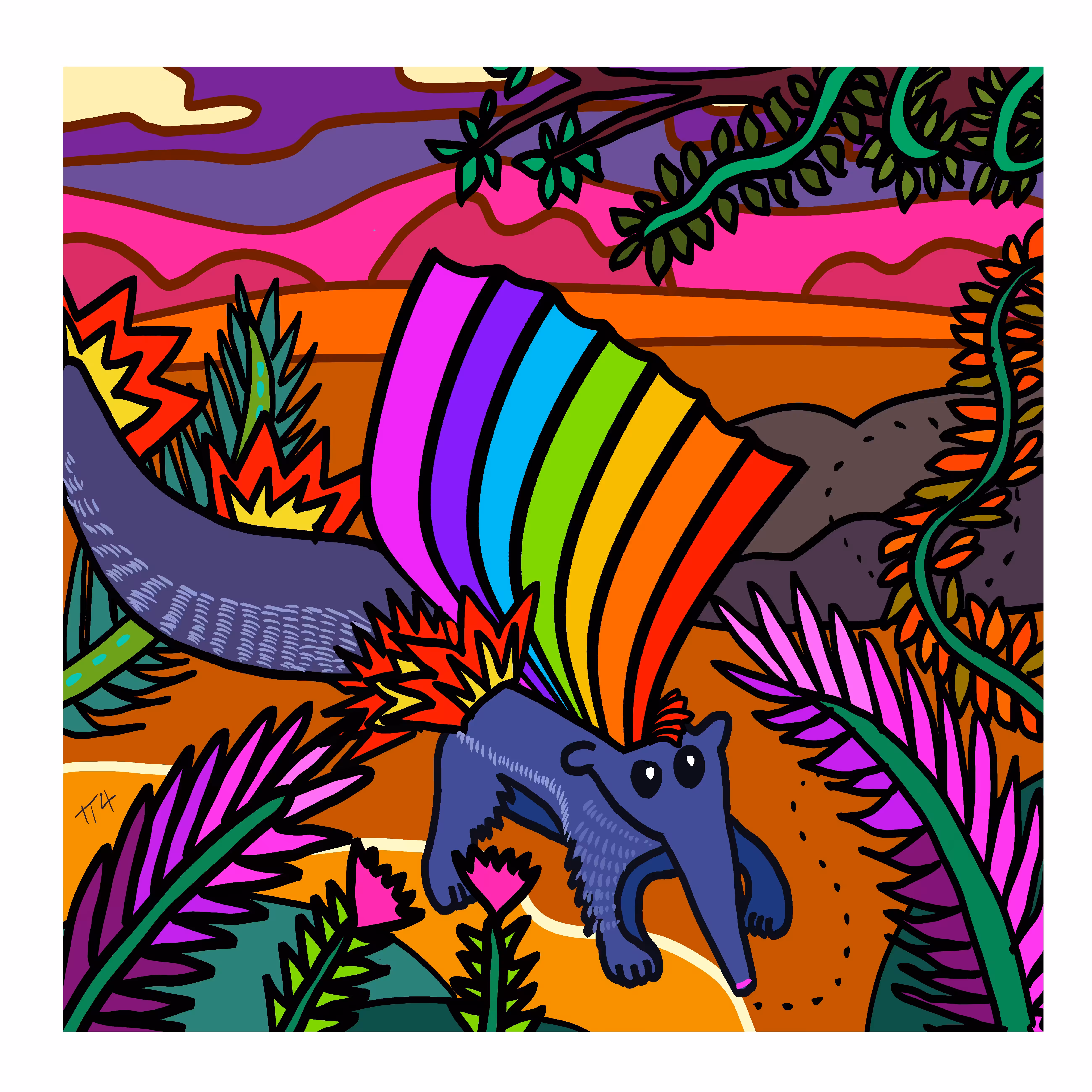Shy miniature rainbow-maned fire anteater