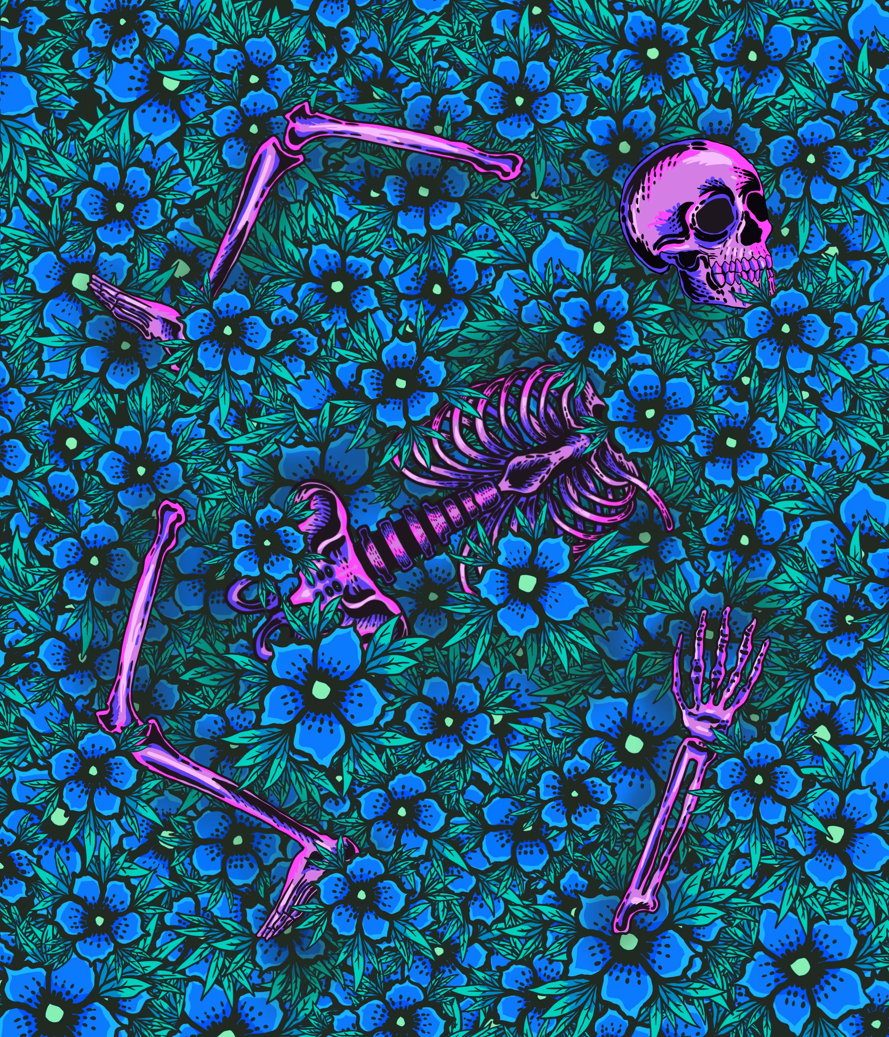 blue flower skull