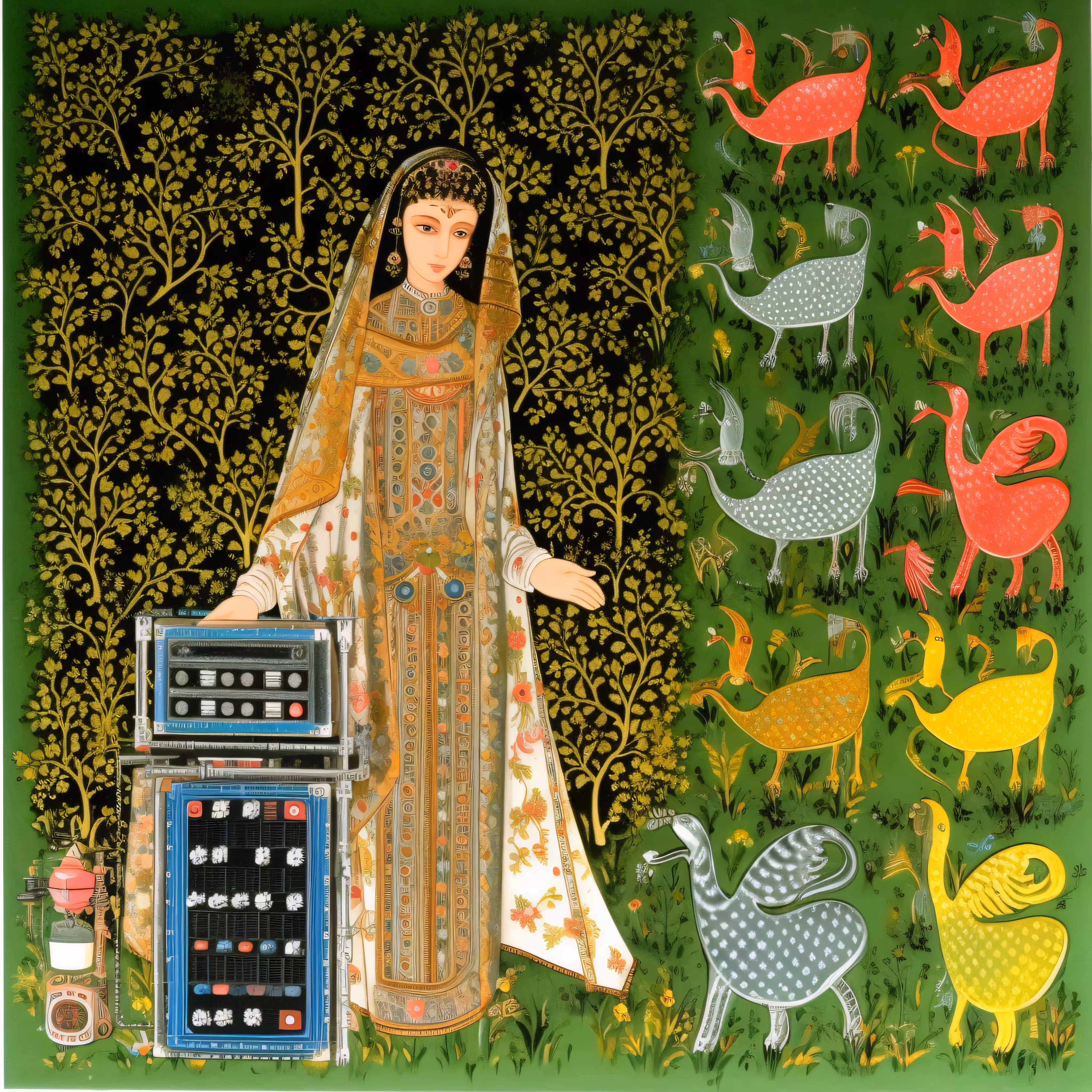 Woman with synthesizer and companion species
