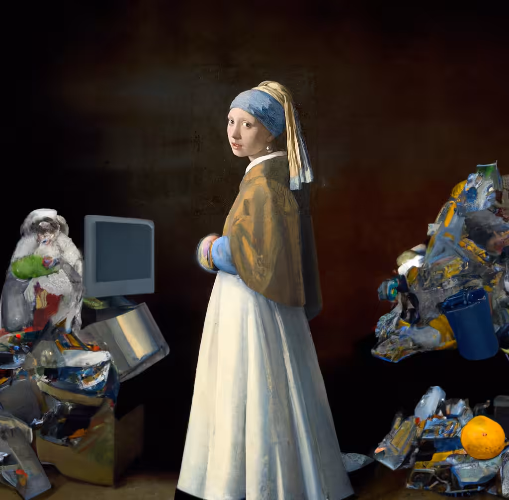 The Pearl Earring Girl with Digital Trash Art Again