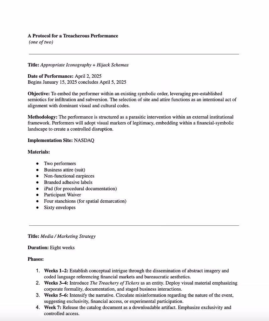 Protocol for a Treacherous Performance 