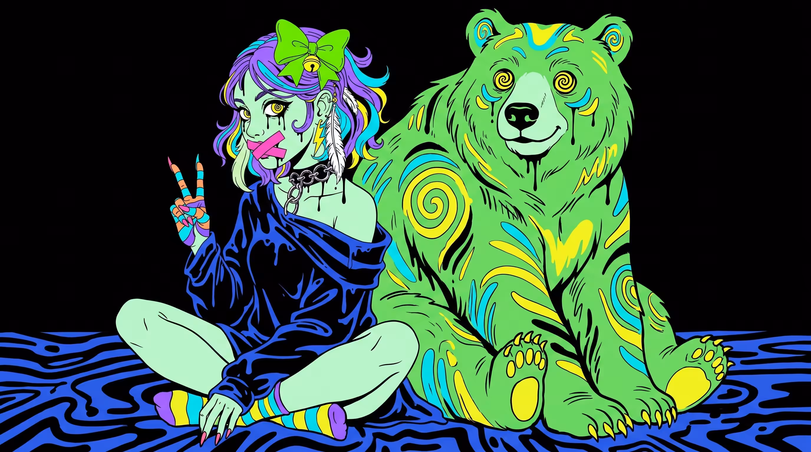 The girl and her green bear