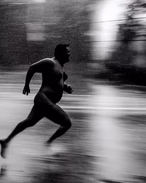 naked man running in the rain