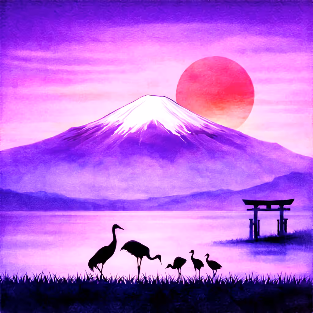 Simple Fuji Art: Crimson Serenity