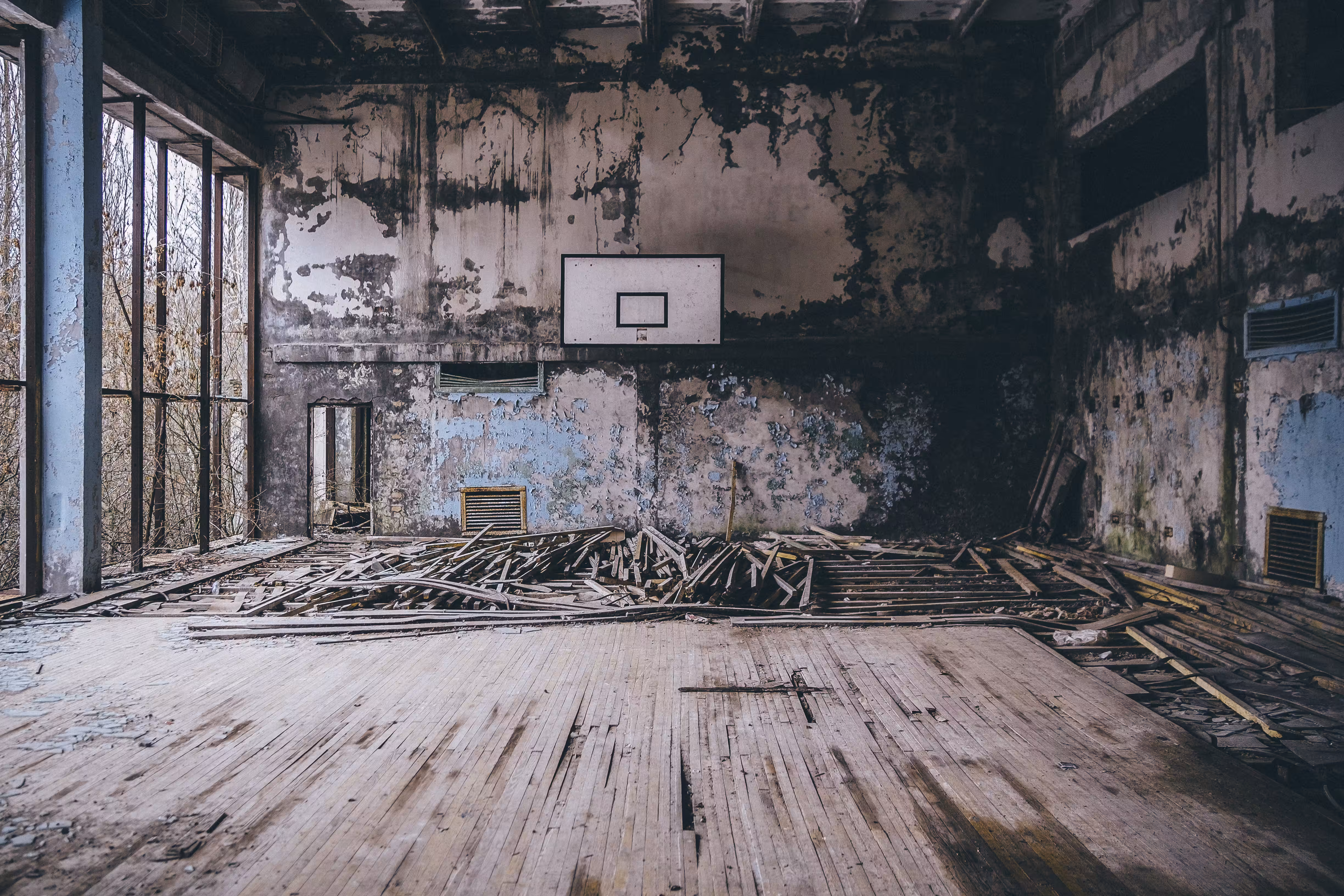  Deserted basketball court in Chernobyl