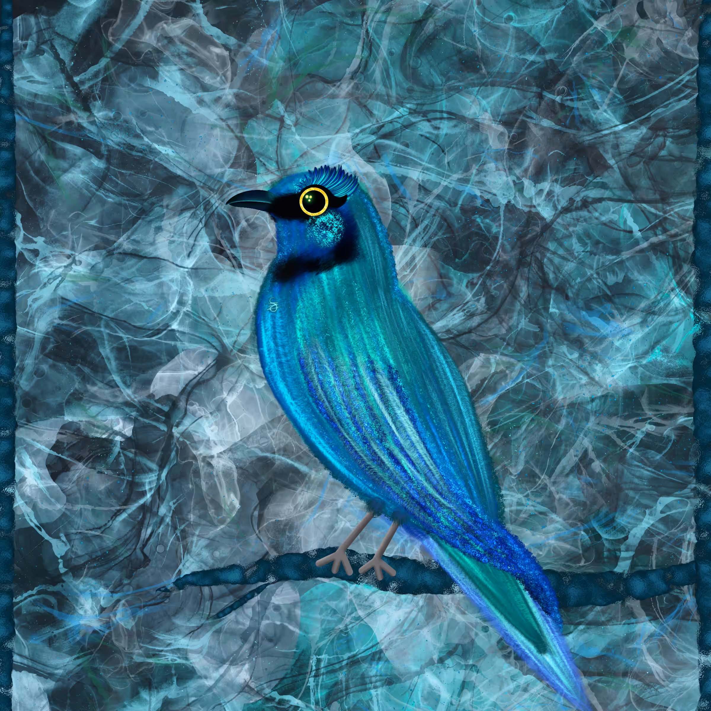 (8.JEWEL FEATHER) Greater Blue-eared Starling Turquoise Sapphire