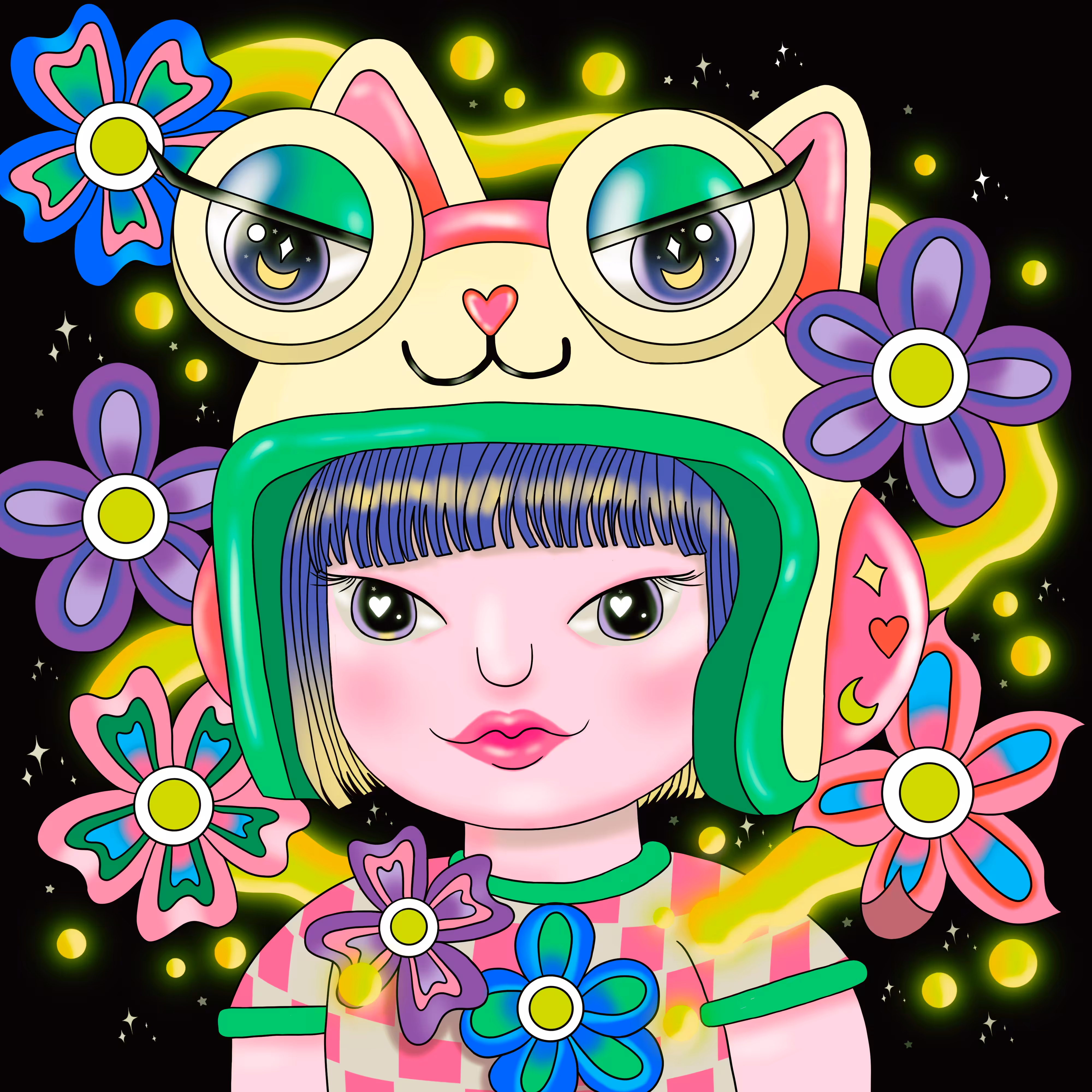 owangeboy and frens #110 - girl with cat helmet by Aline Subi