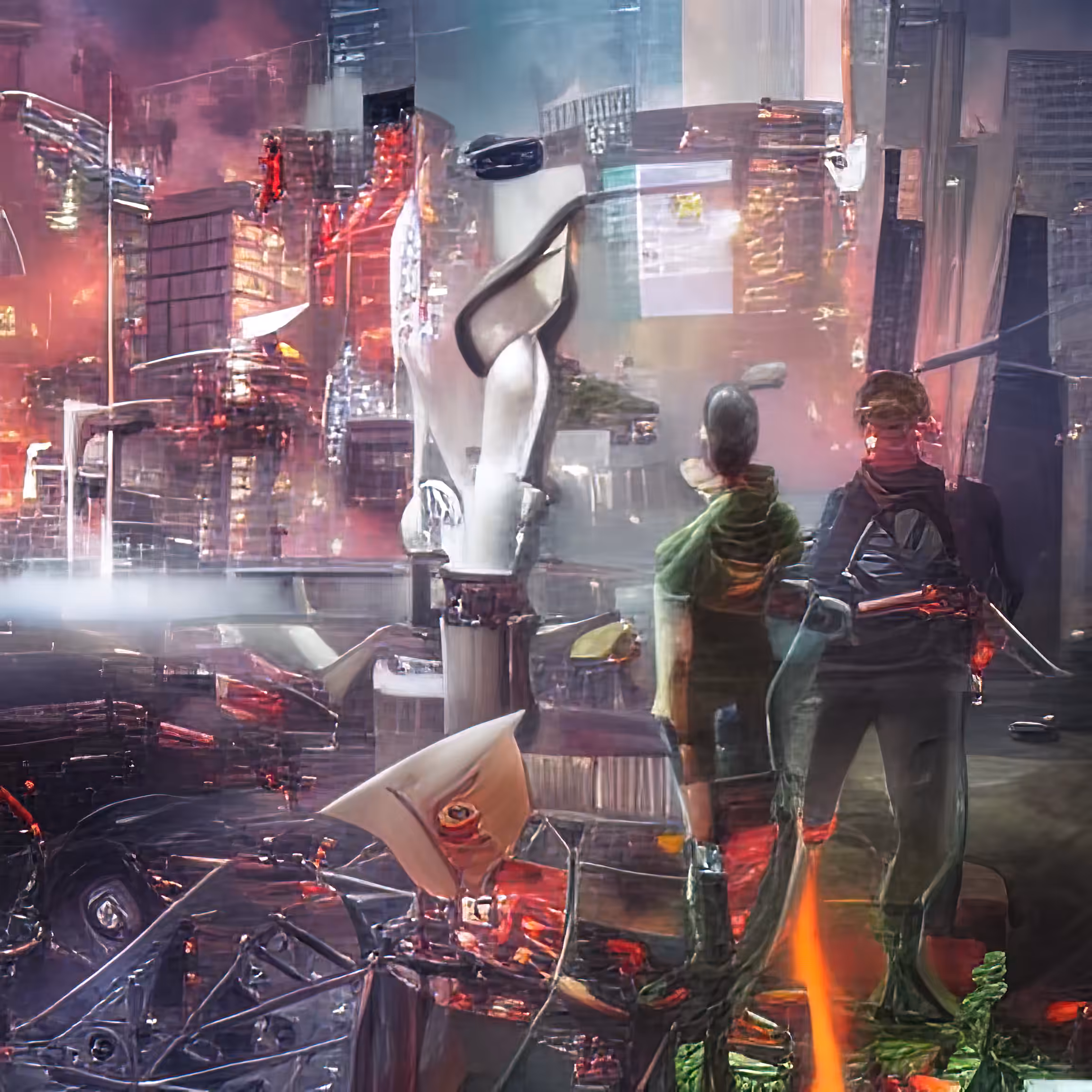 cyberpunk city panorama dawn 141544452