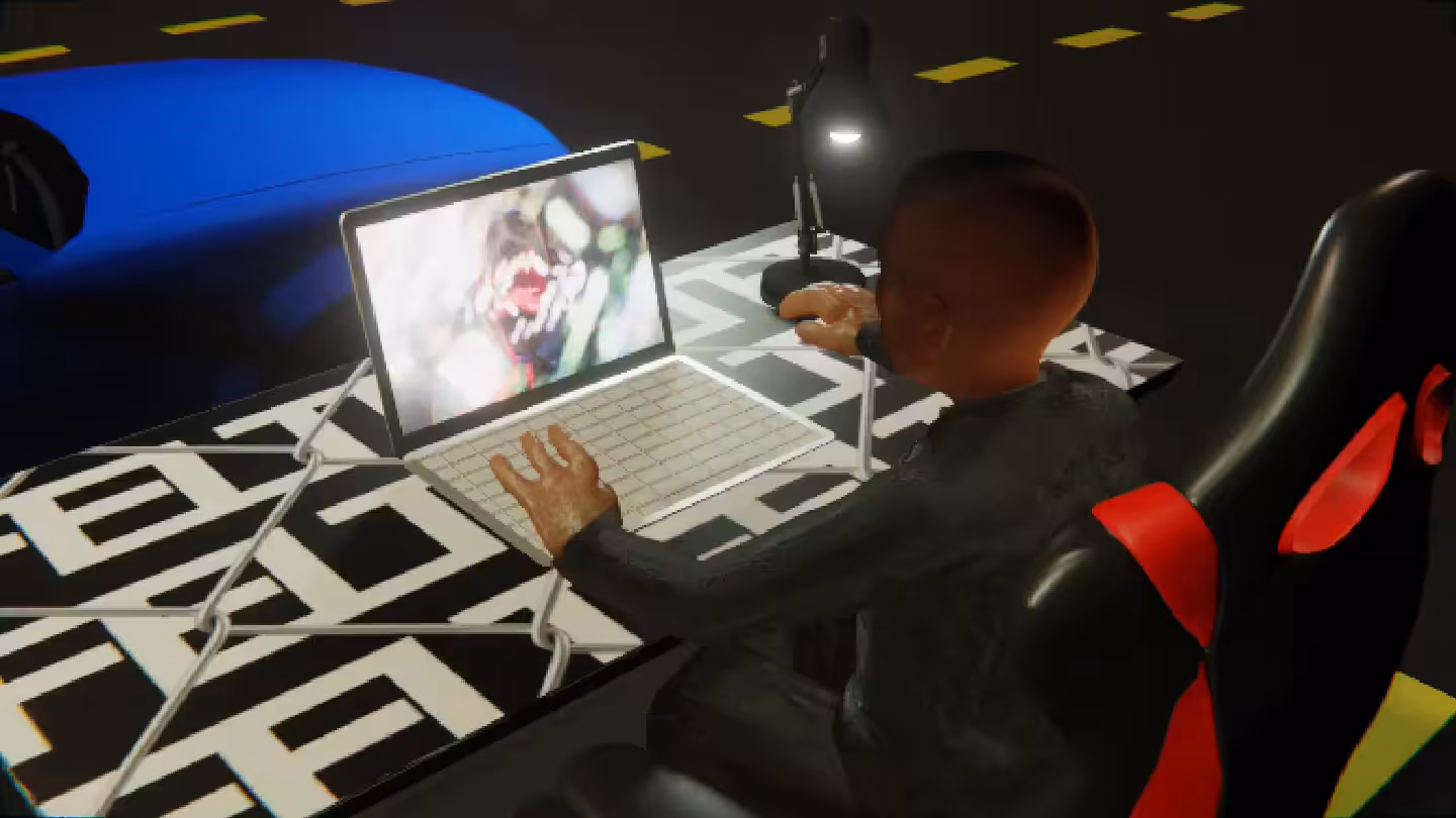 Desktop #199: The Business in the Gaming Chair With a Desk Lamp and a Algo Lite Macbook on a Barbed Wire Table in The Streets