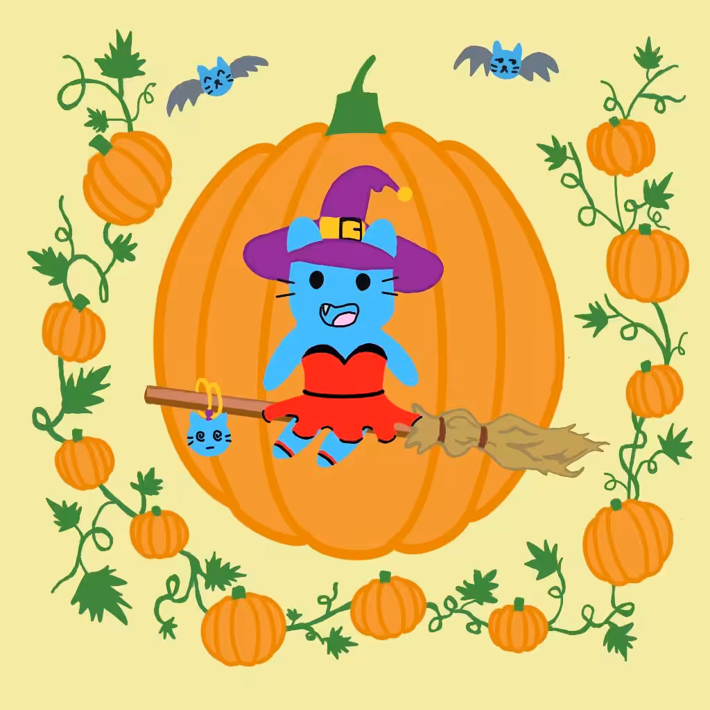 Blue Cat Witch Halloween