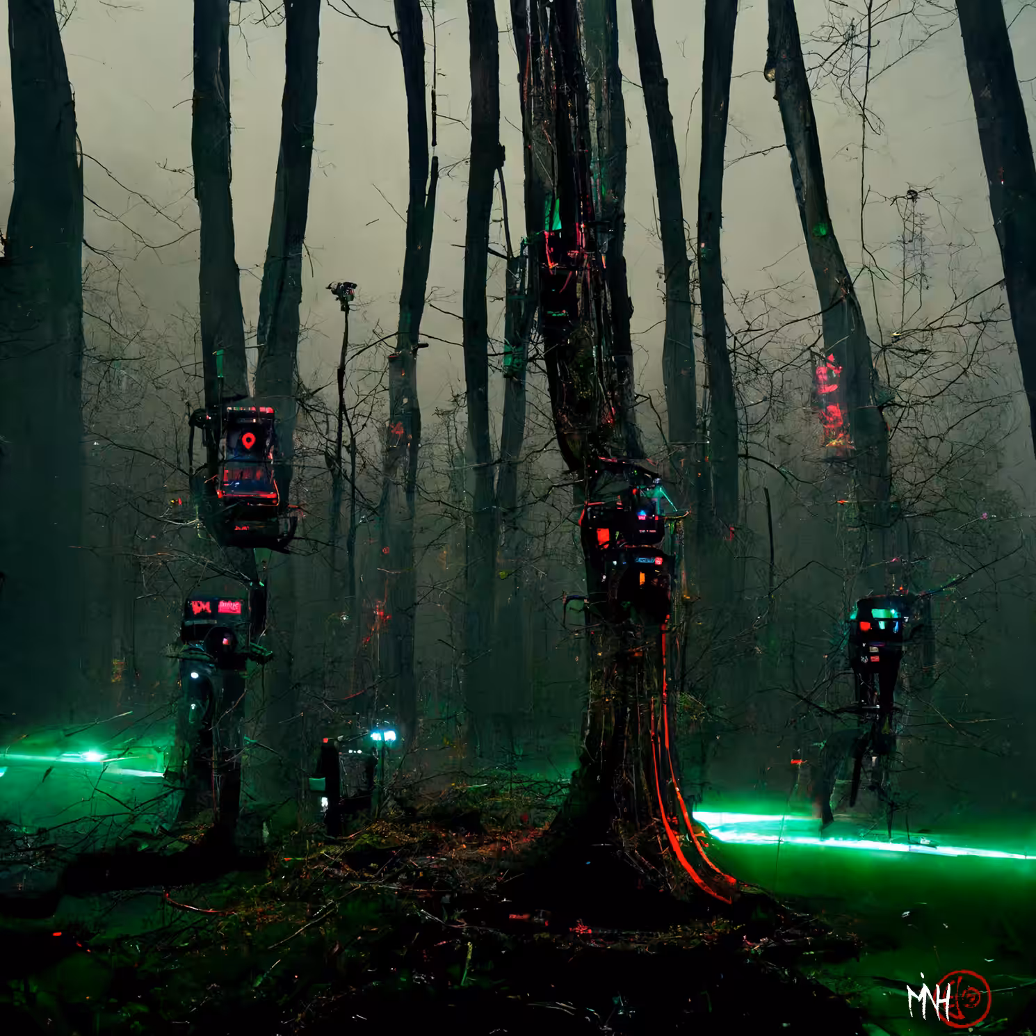 TreeBots in a connected CyberForest
