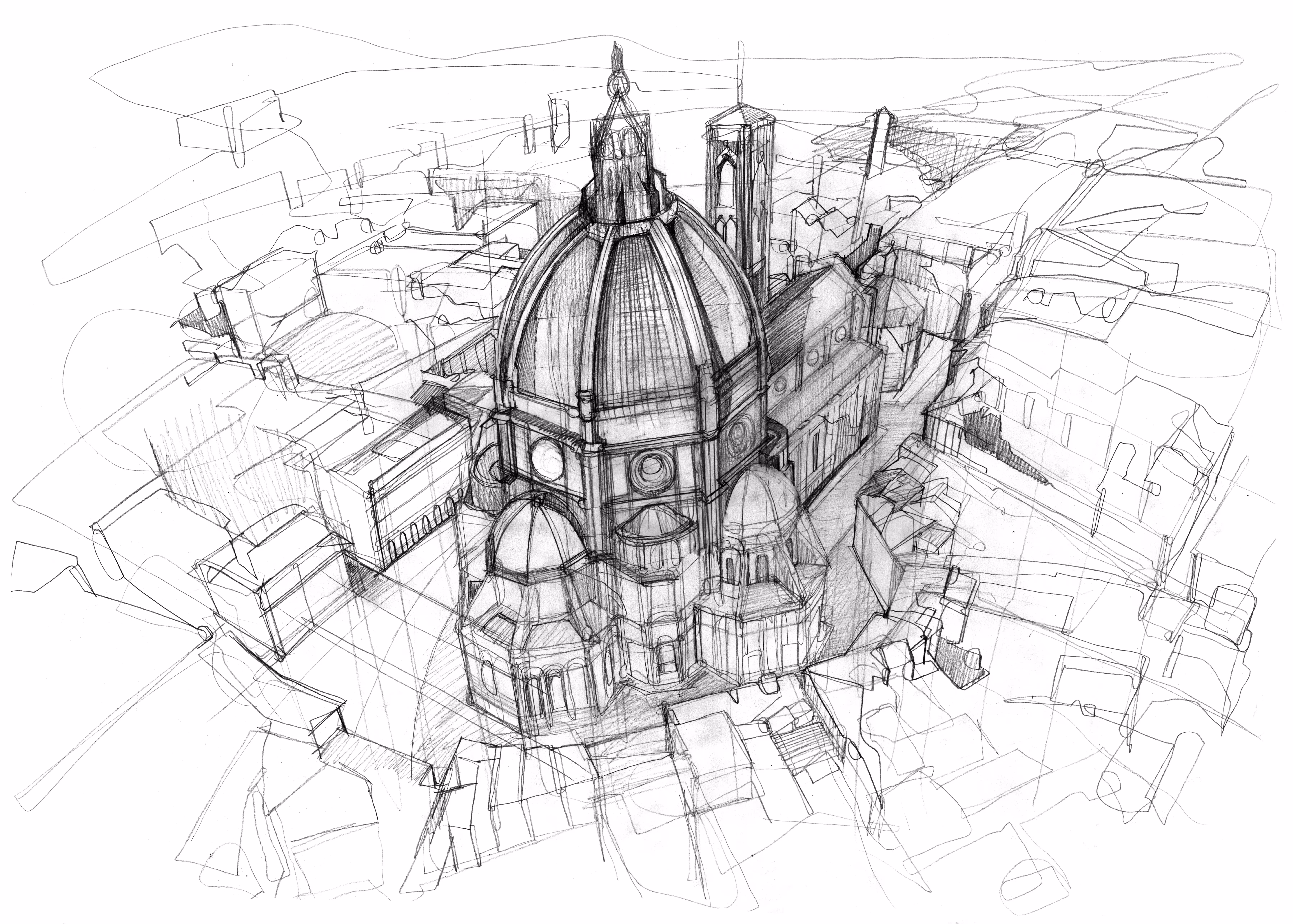 Duomo Aerial Drawing