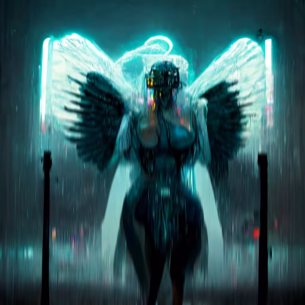 Glitched Divinity: Cyberpunk Angel