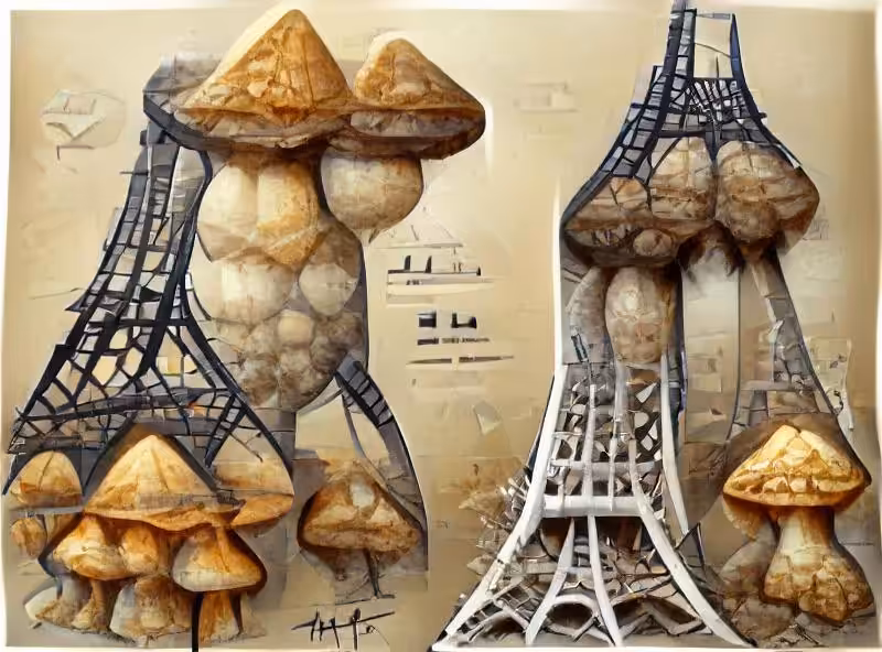 Abraham's First Works: mushrooms shaped as the Eiffel tower