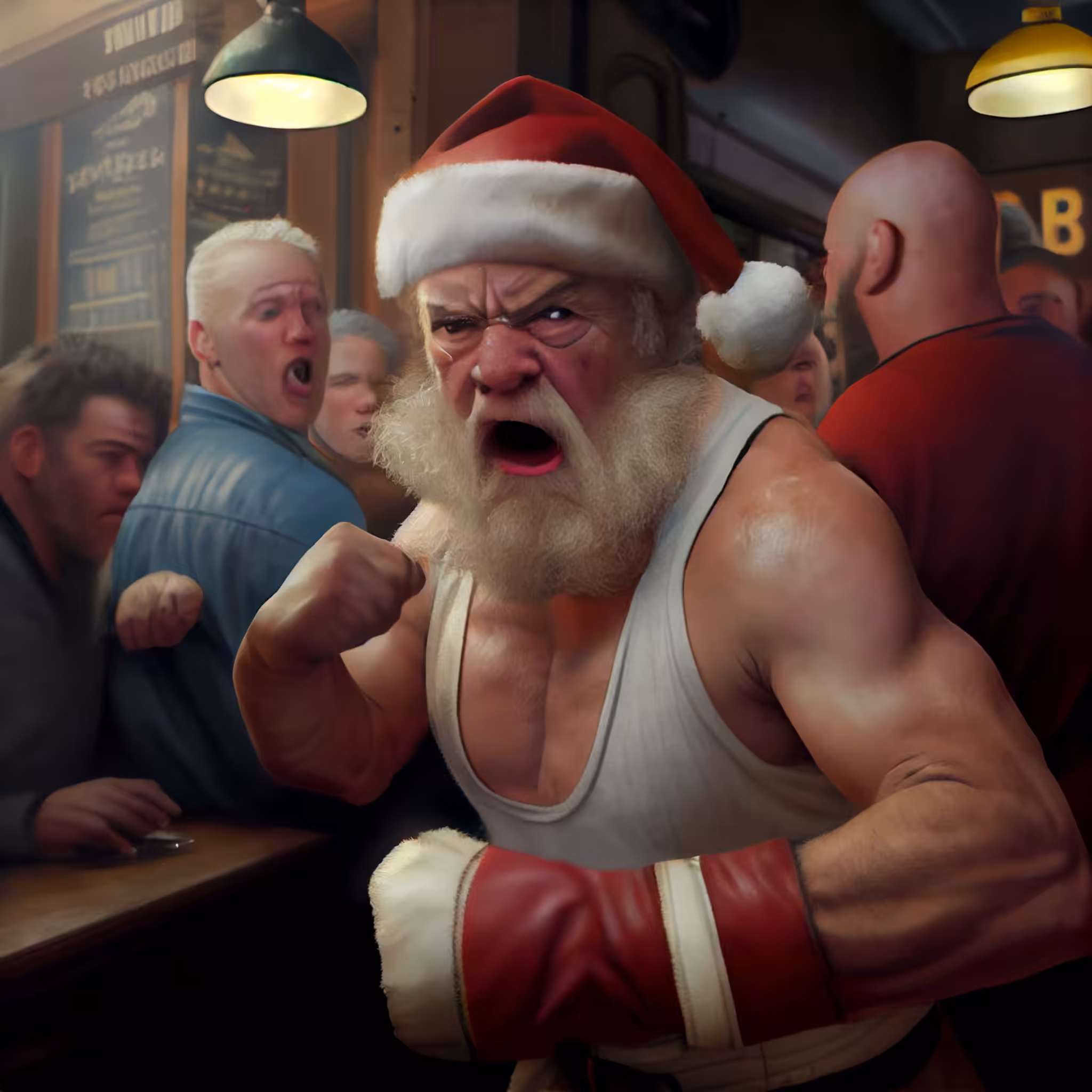 Santa fighting