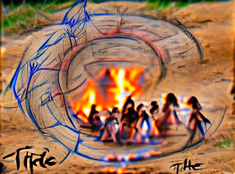 Abraham's First Works: in it the circle of the tribe around the fire Trying to Throw a sound into the fire Until the harmony is heard
