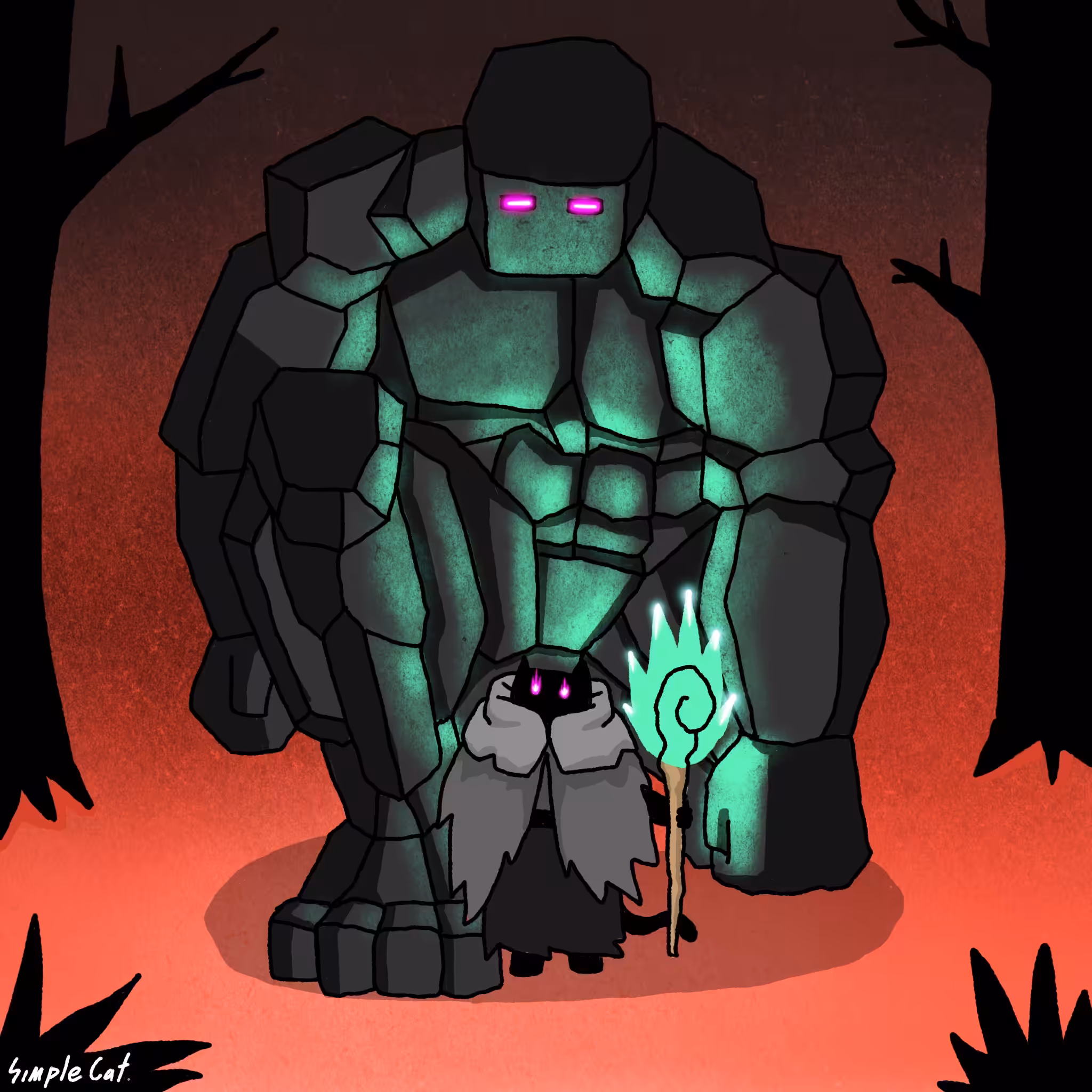 No.45 Wizard cat and golem 