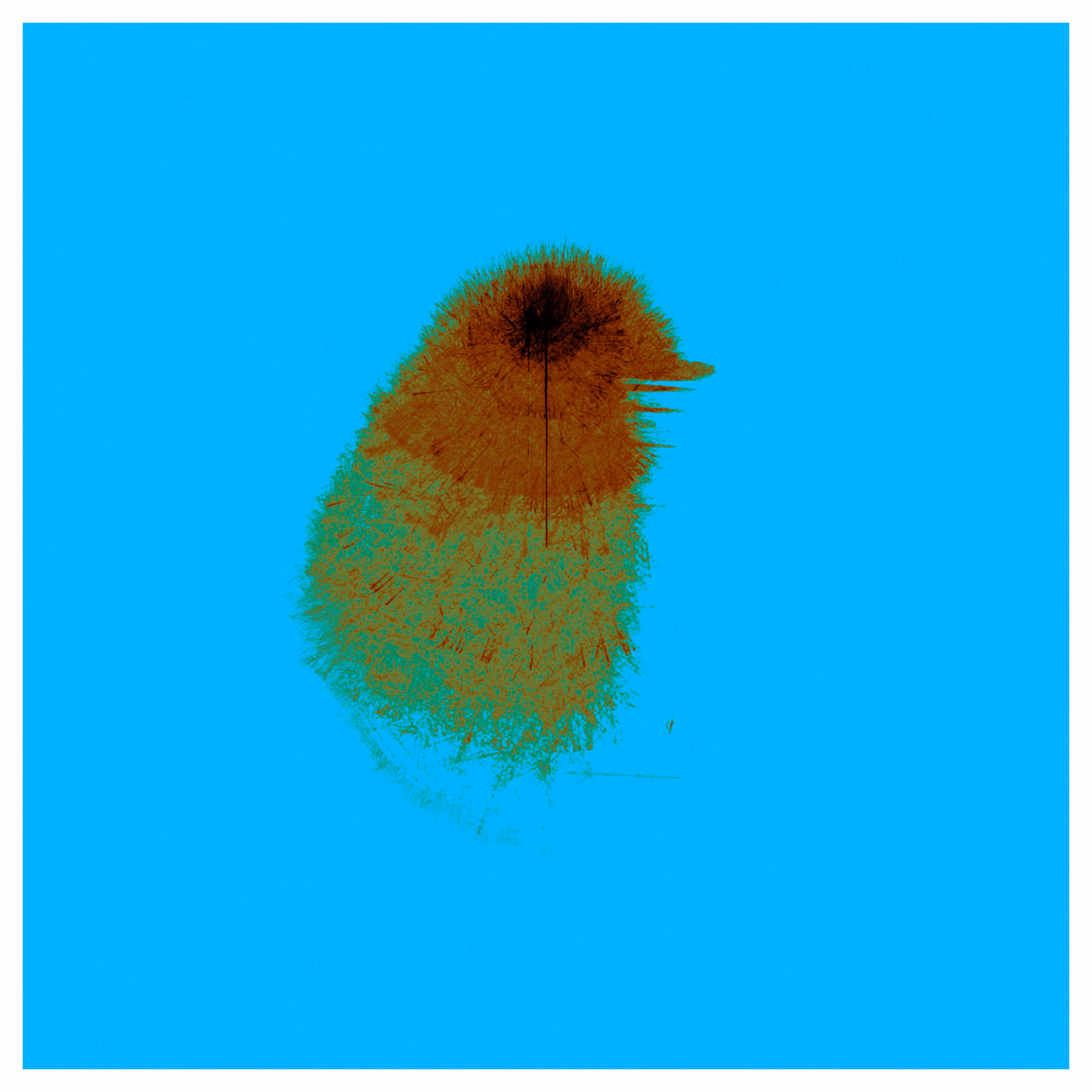 Collection: Generative Family | Name: iv. The little chicken has grown up. He is happy on this blue background. He wants to become a classic generative weirdo.