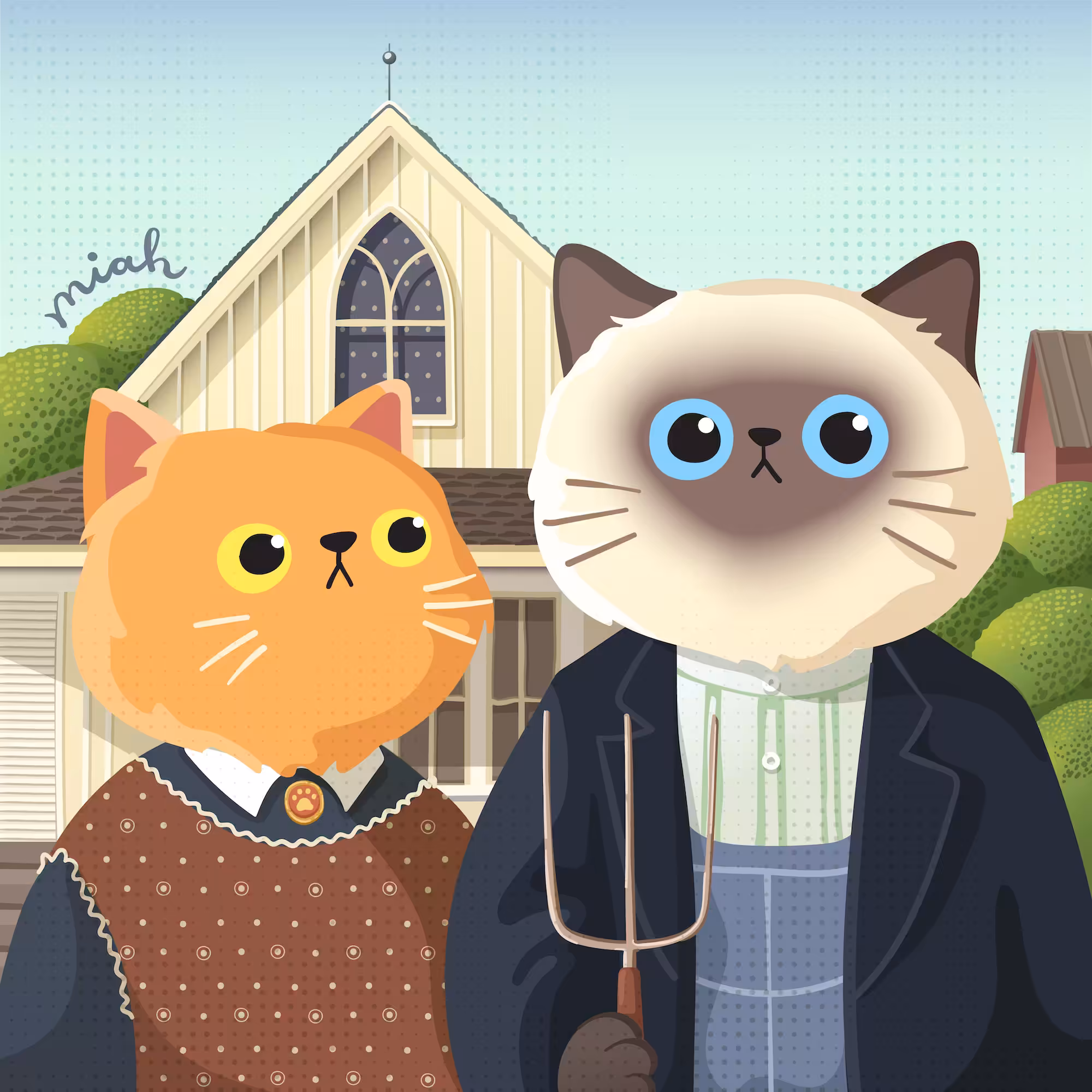 Cat x Famous Painting: Famous Painting : American Meow Gothic