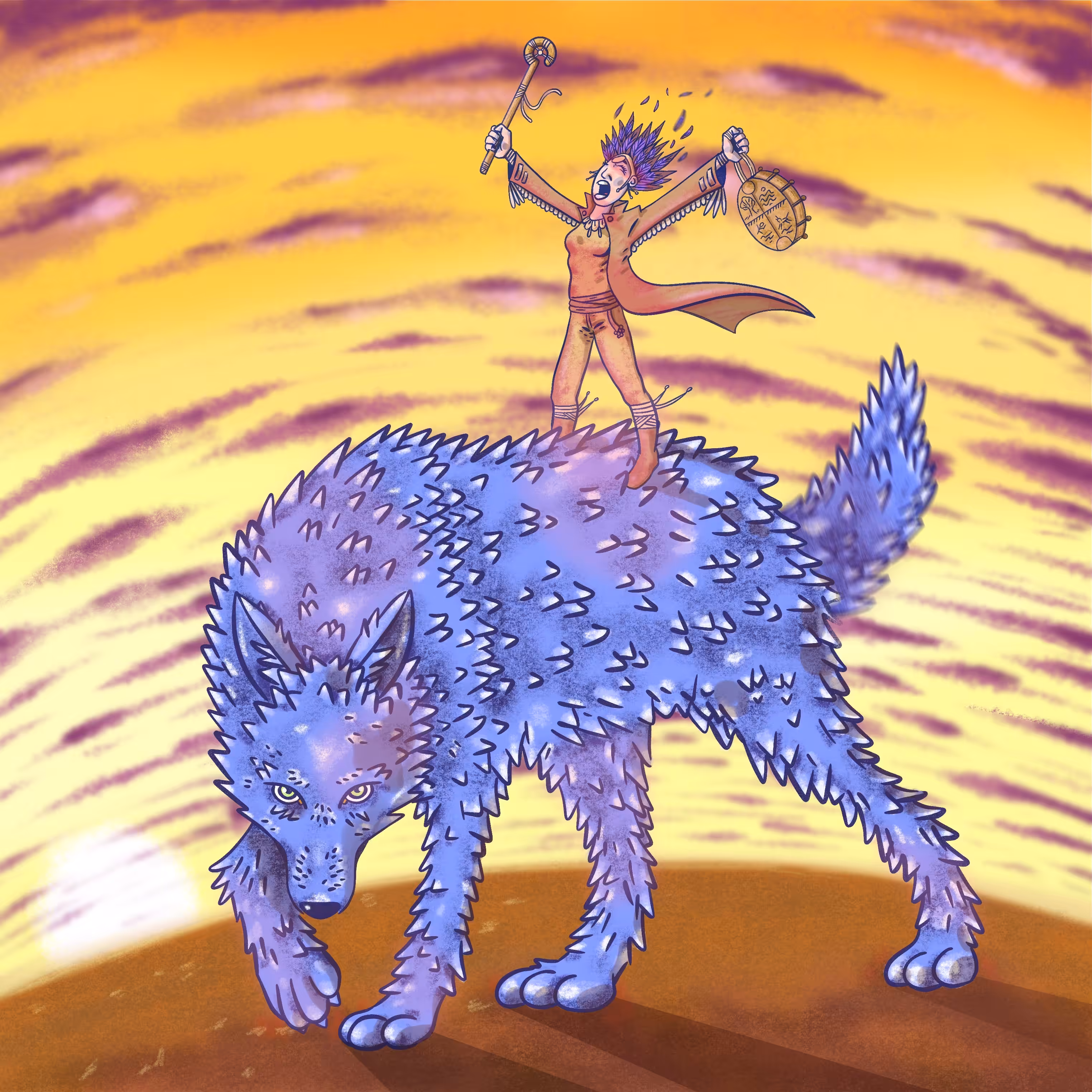Turkic Mythology - Wolf with Female Shaman