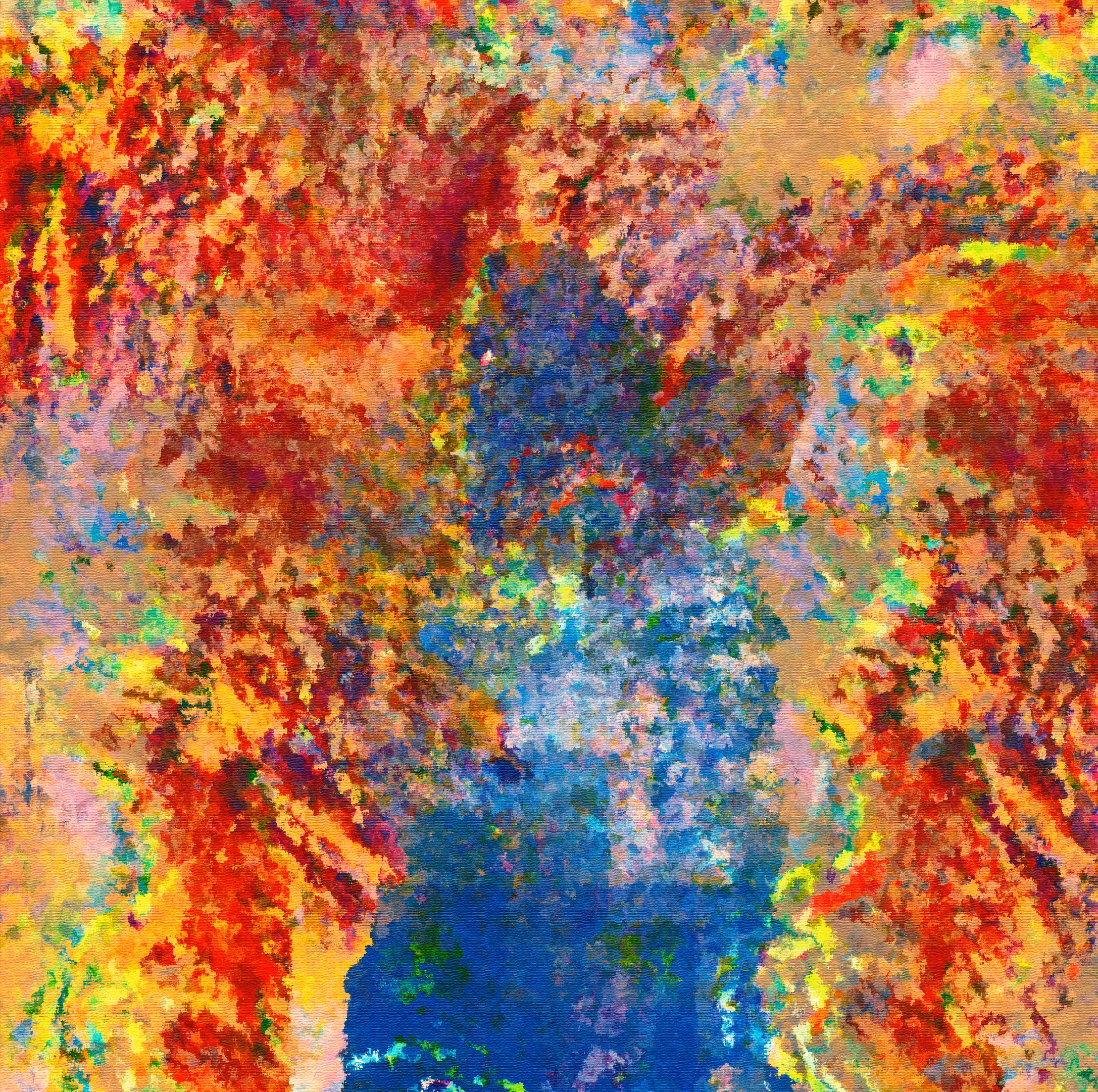 Blue visit in the red forest.