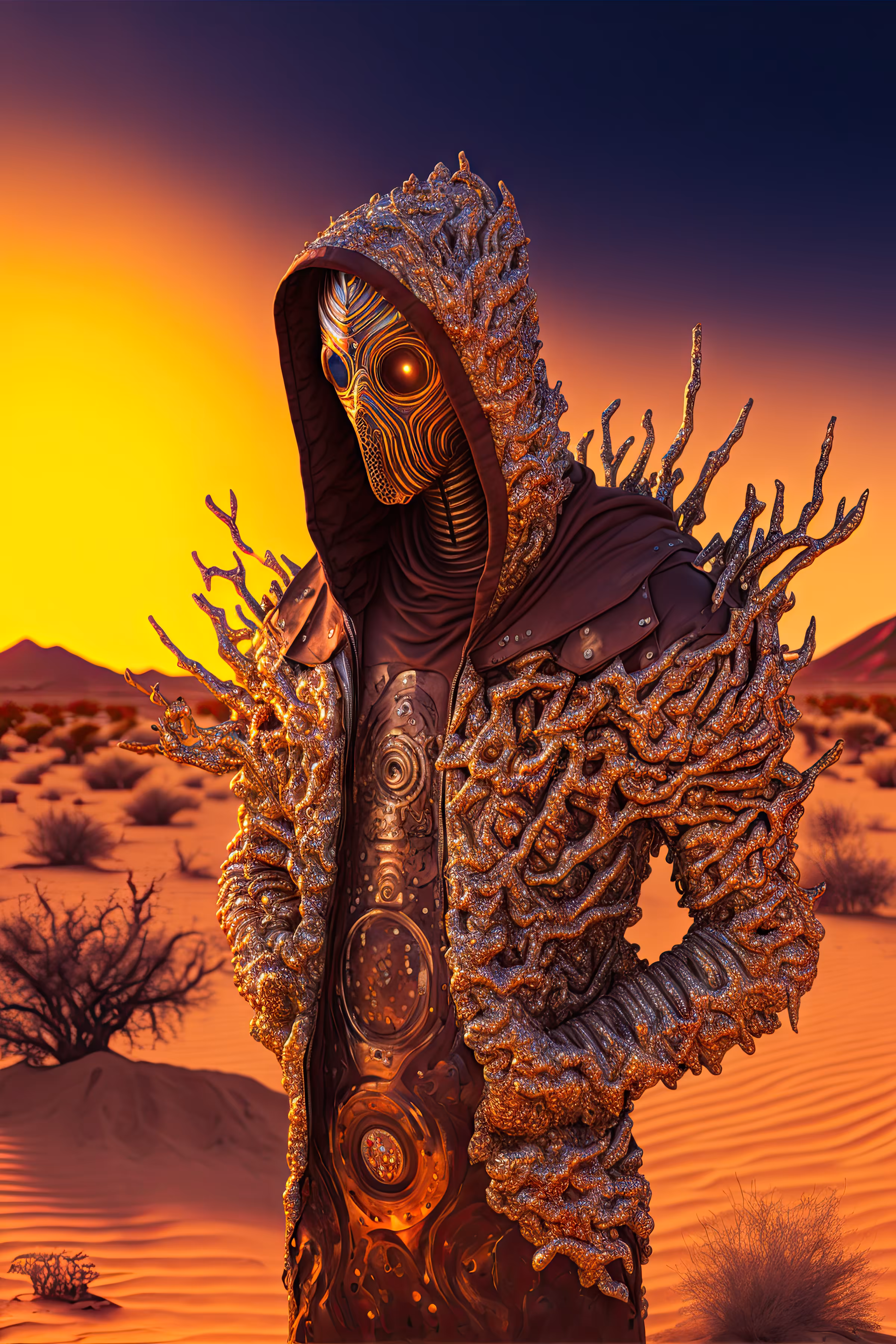 //// Nuclear Fusion Gold Platted Coral Jacket with Hood ////