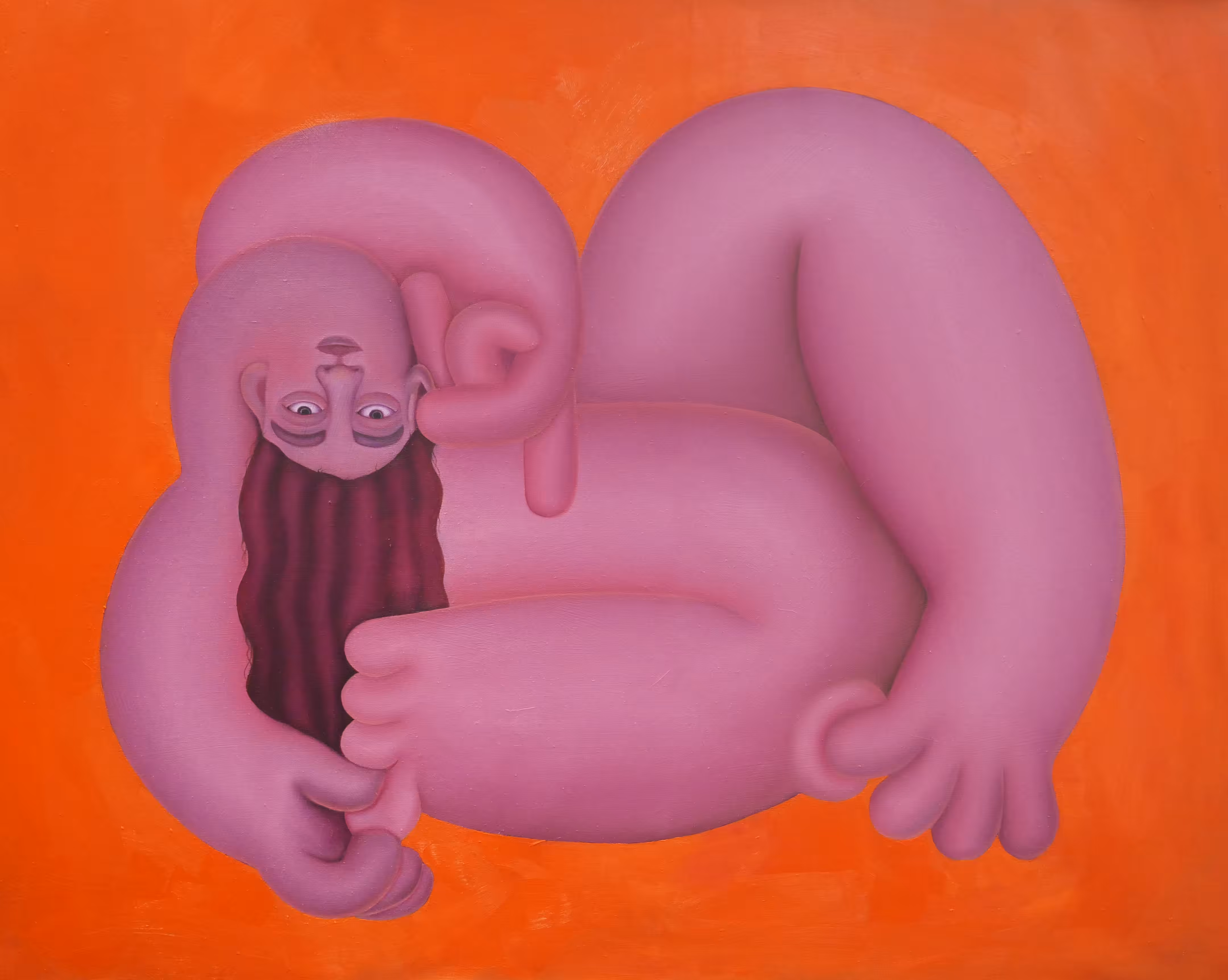 Pink Folded Figure on Orange 