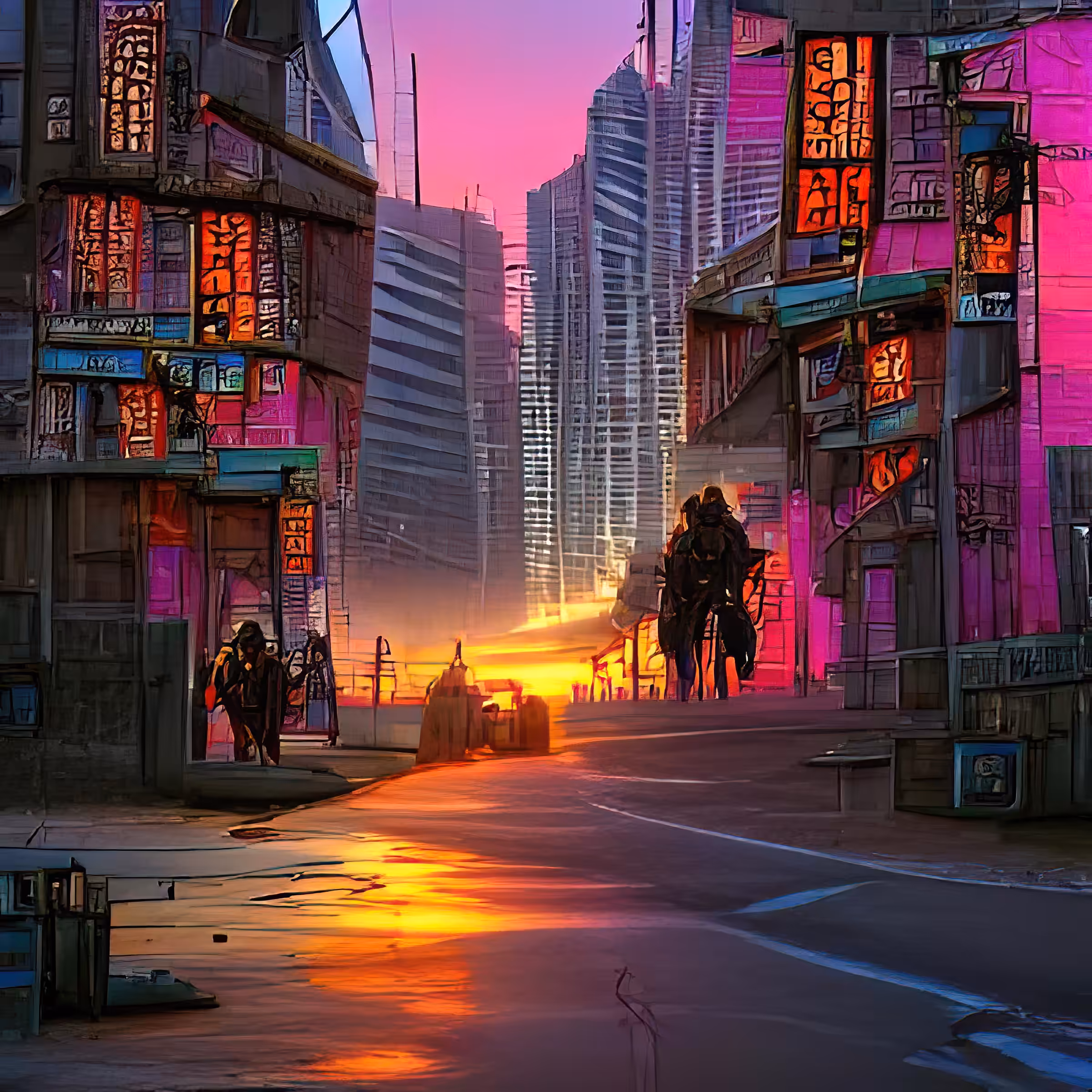 streets of cyberpunk city at sunset y47Xa8wrWitdGN3LTV0U
