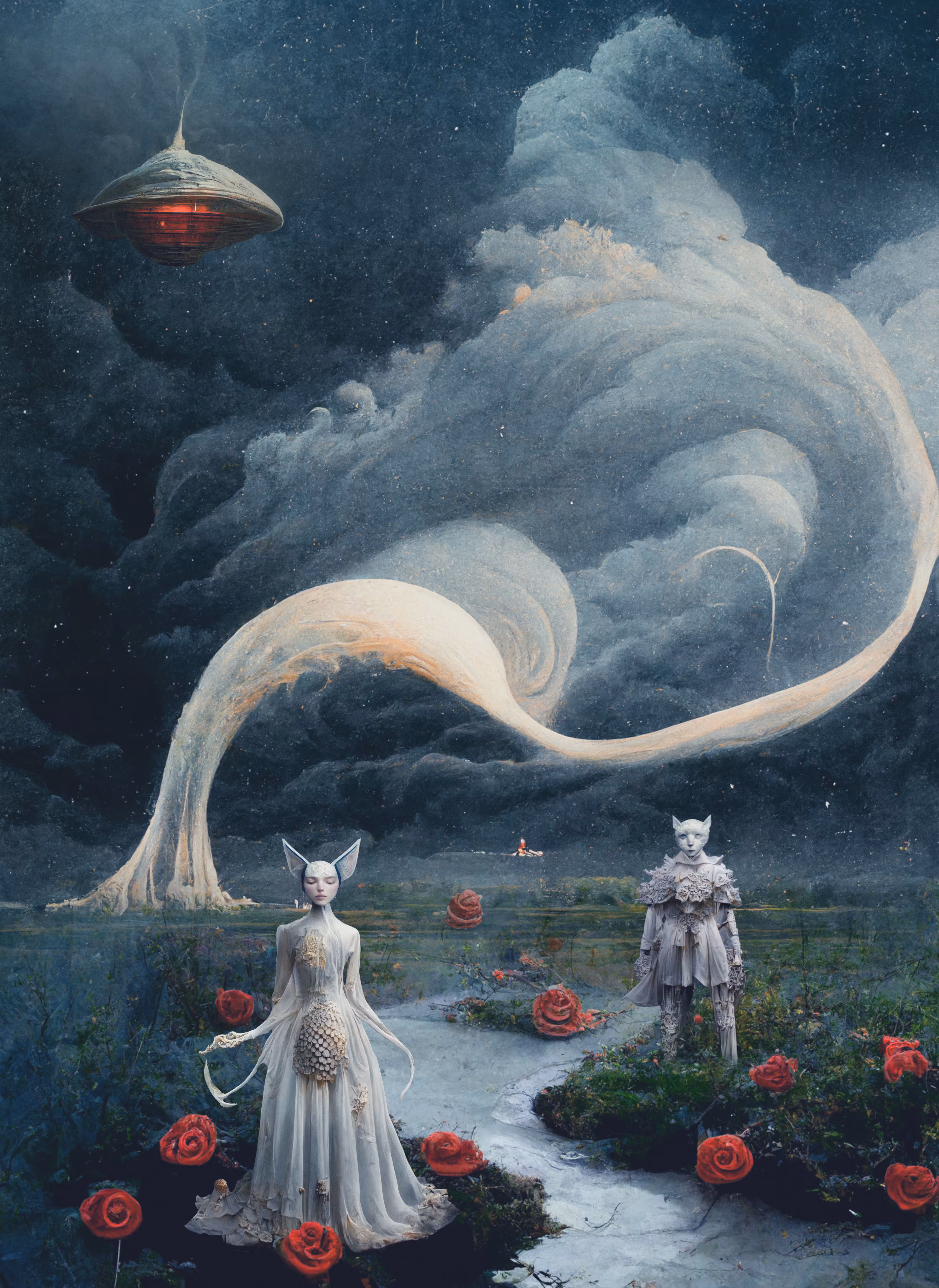 Magnificent disaster: White tornado at the night