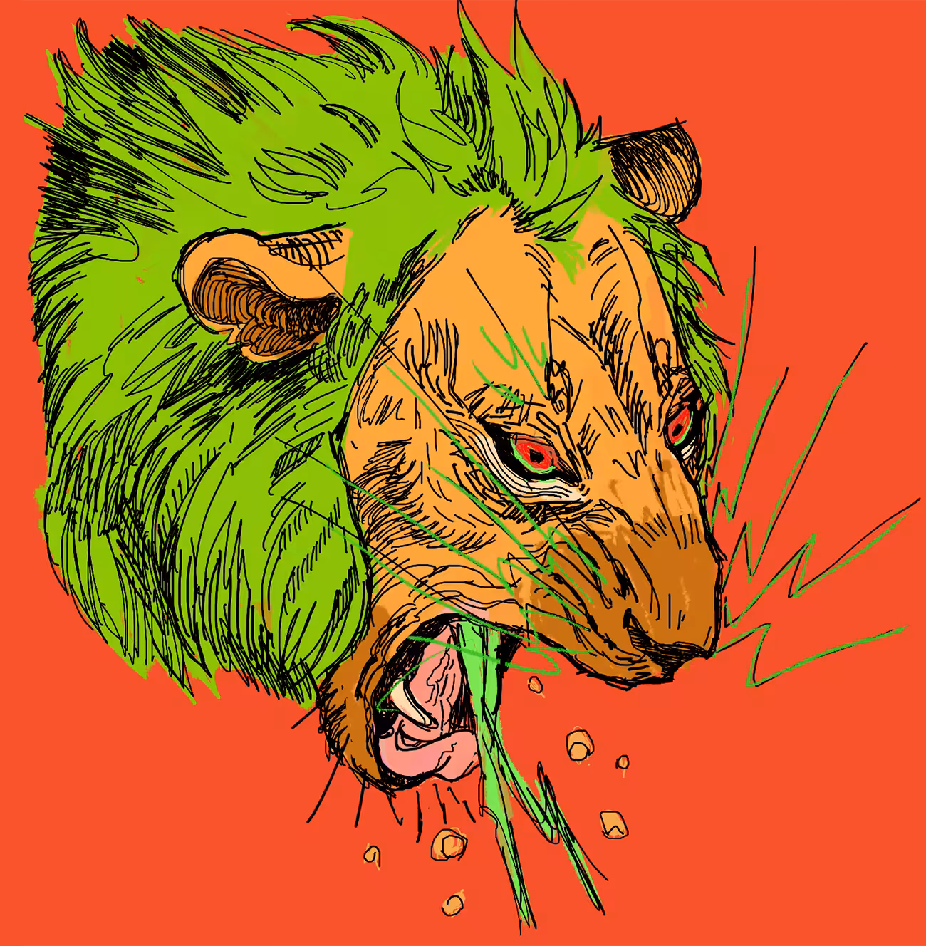 Puking lion