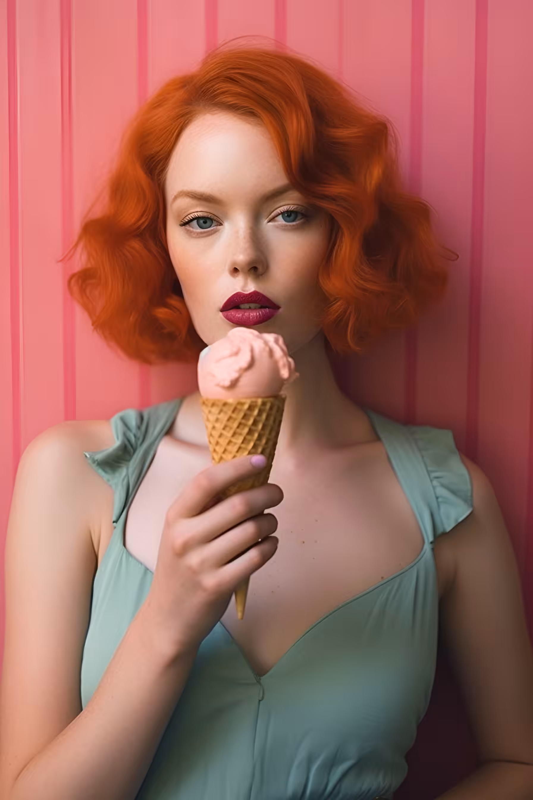Redhead Ice Cream Girl - Green