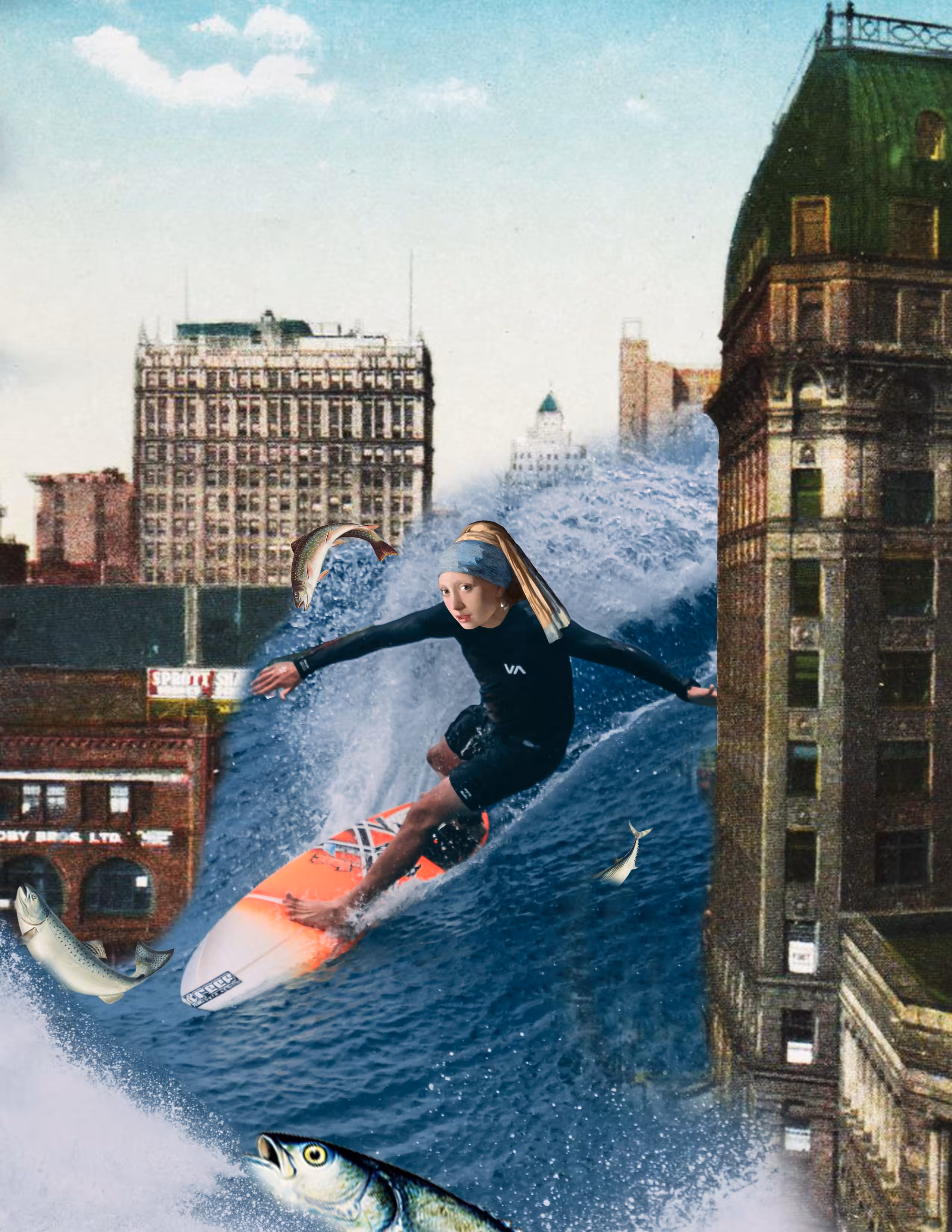Girl with a Pearl Surfboard
