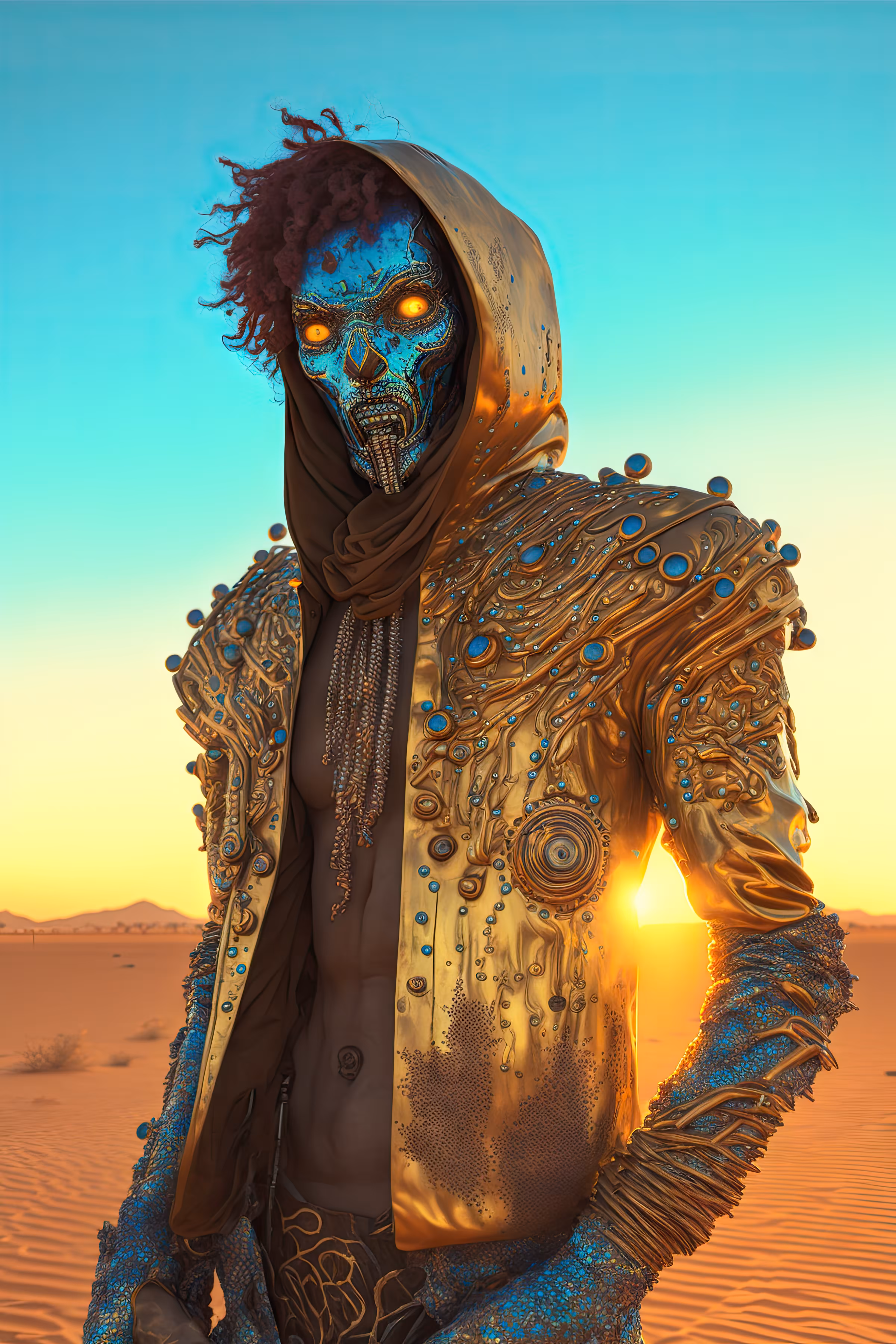 //// Alchemic Gold Hoody with Turquoise Mask ////