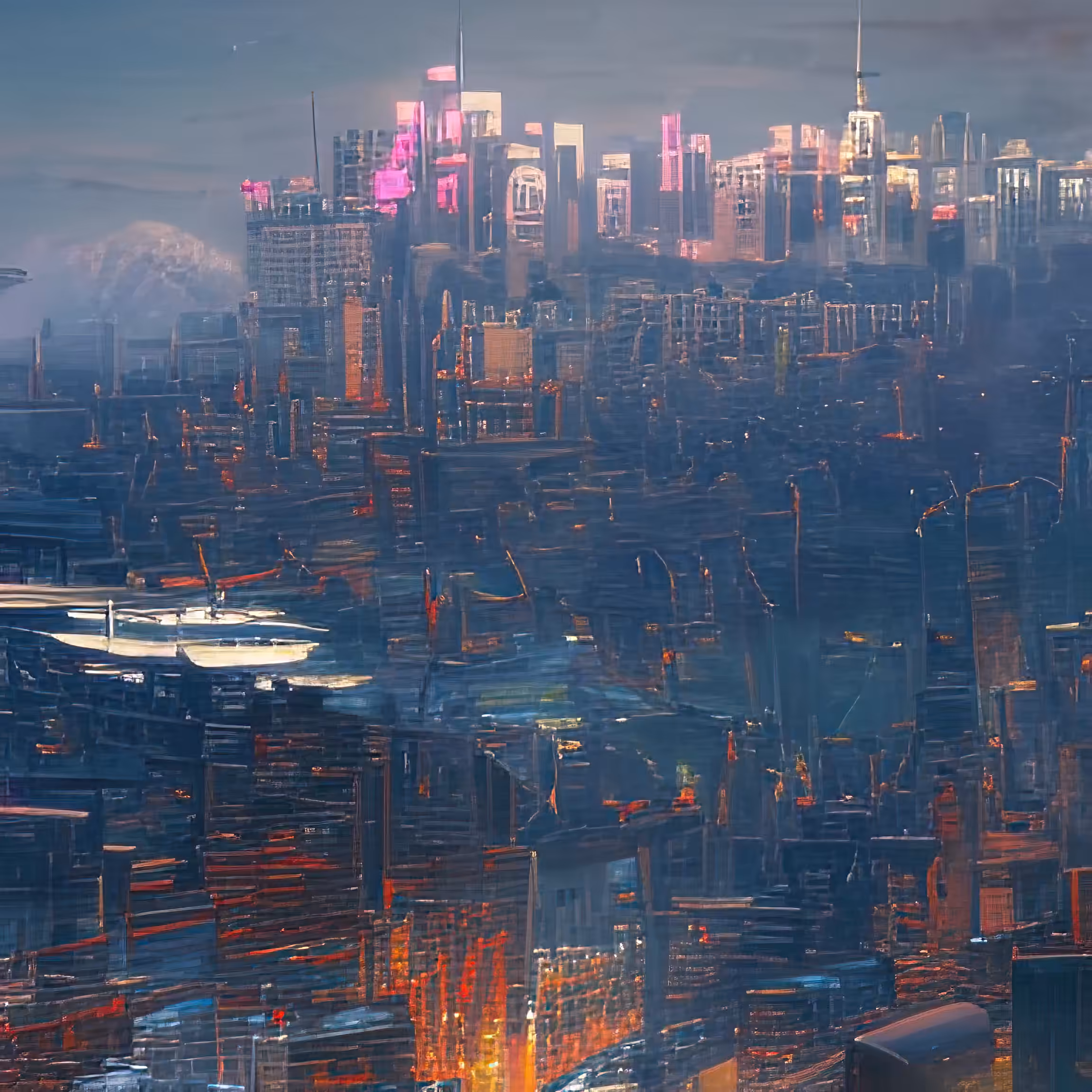 cyberpunk city panorama sunset 2013830342
