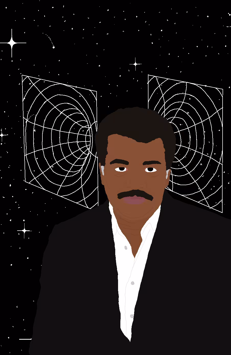 Portrait of Neil deGrasse Tyson at a wormhole